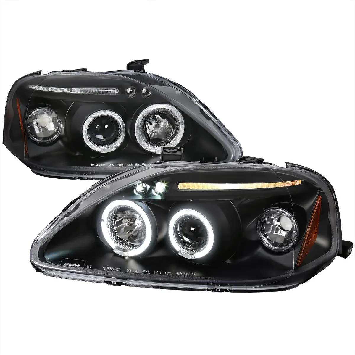 1999-2000 Honda Civic Dual Halo LED Projector Headlights w/Eyebrows (Matte Black Housing/Clear Lens)