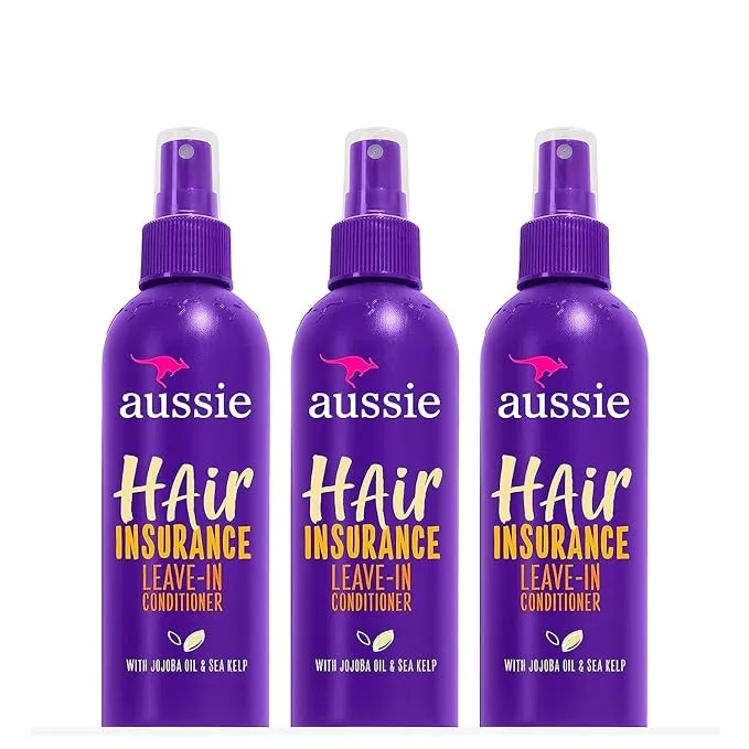 Aussie Leave in Conditioner Spray, with Jojoba & Sea Kelp, Hair Insurance, 8 fl oz, Triple Pack