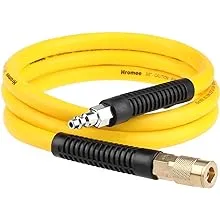 Hromee Hybrid Lead-in Air Hose 3/8 Inch x 6FT with 1/4"NPT Quick Coupler and Plug 300PSI Yellow Whip Compressor Hose Short