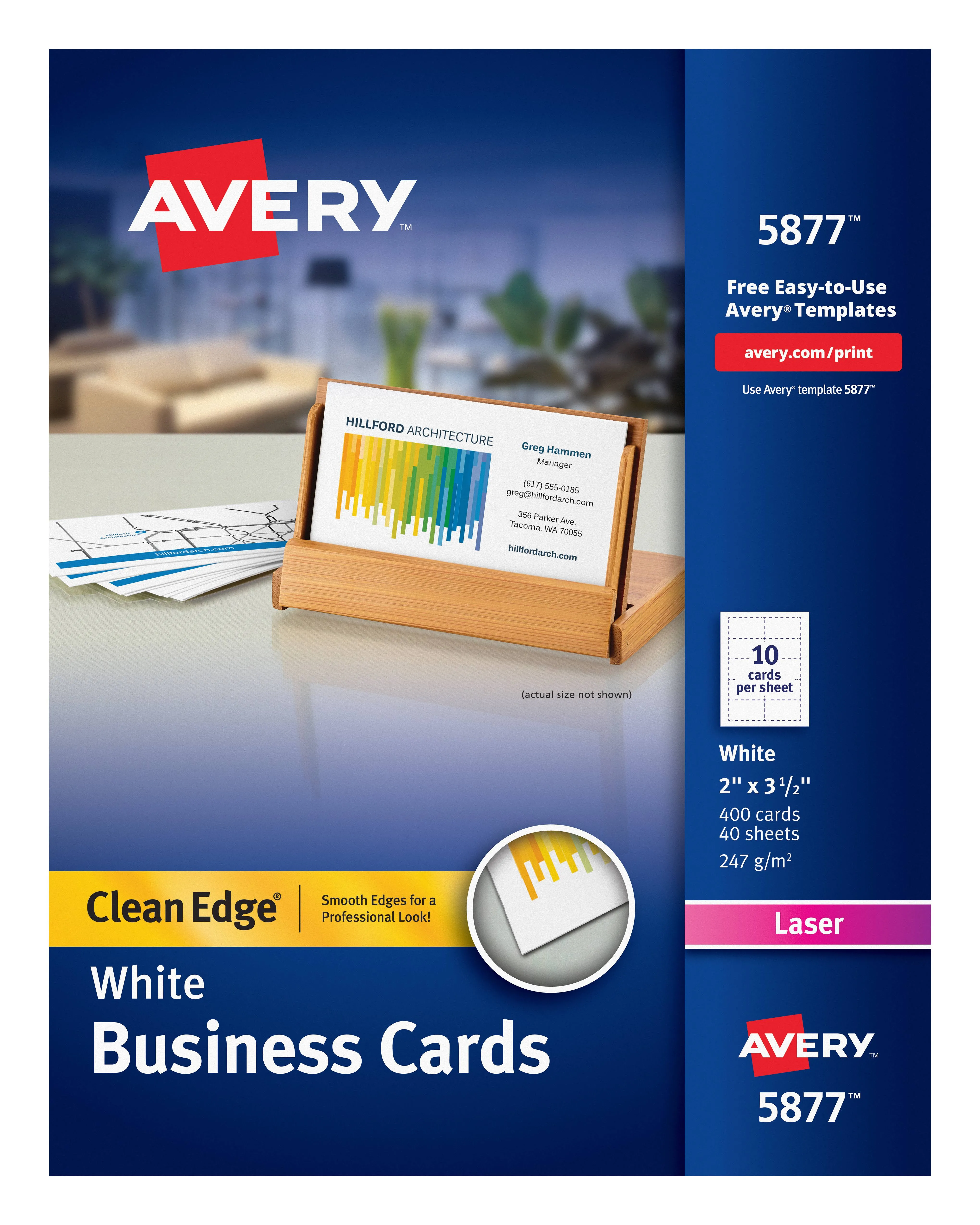 Avery Clean Edge Business Cards, Uncoated, Two-Sided Printing,400 Cards (5877)