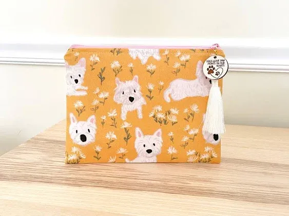 G2TUP Westie Lover Gift Westie Mom Makeup Bag West Highland Terrier Dog Owner Cosmetic Bag Dog Mom Pet Lover Gift Zipper Travel Bag (Westie Mom White Bag)