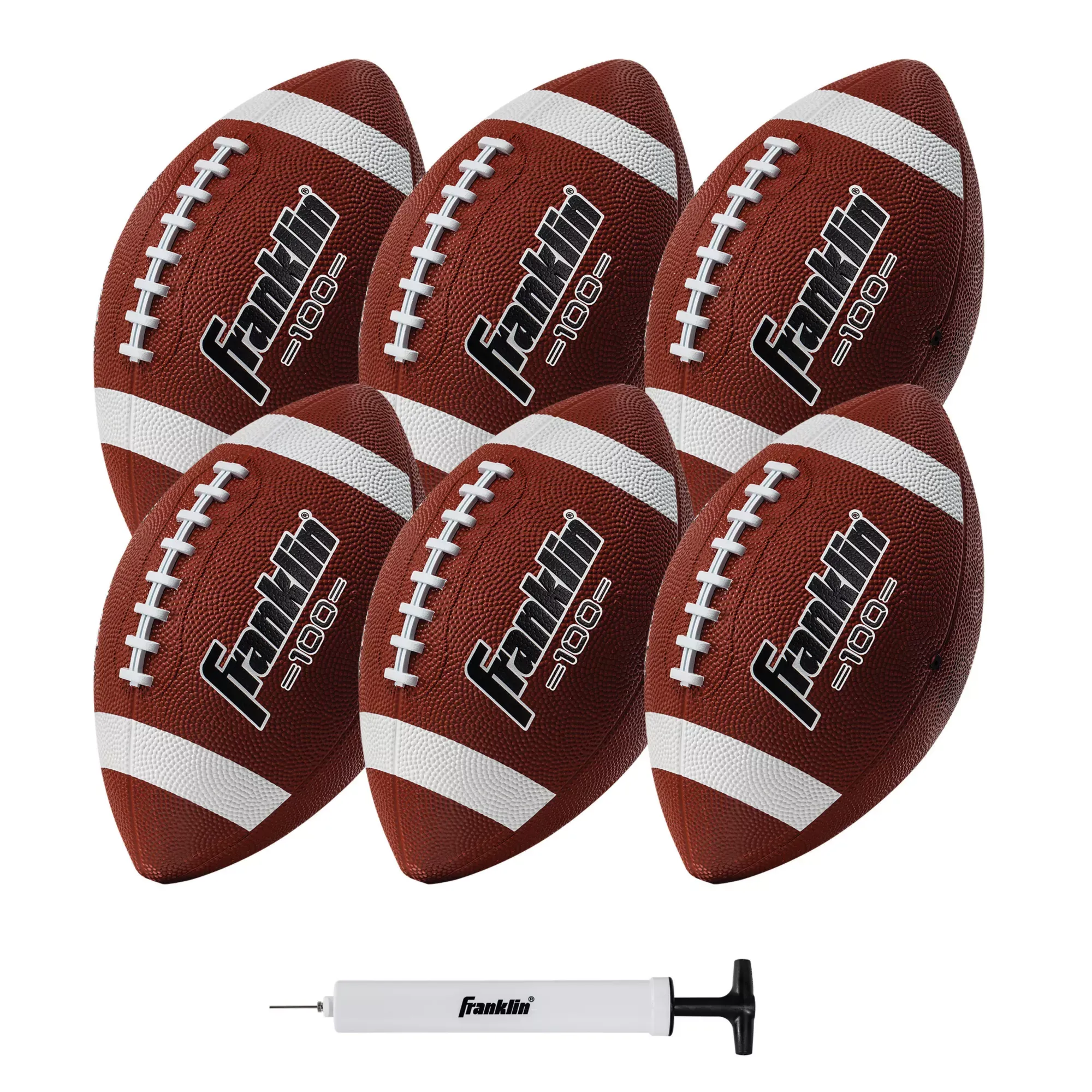 Franklin Sports Junior Size Rubber Football - 6 Pack Deflated with Pump, Black