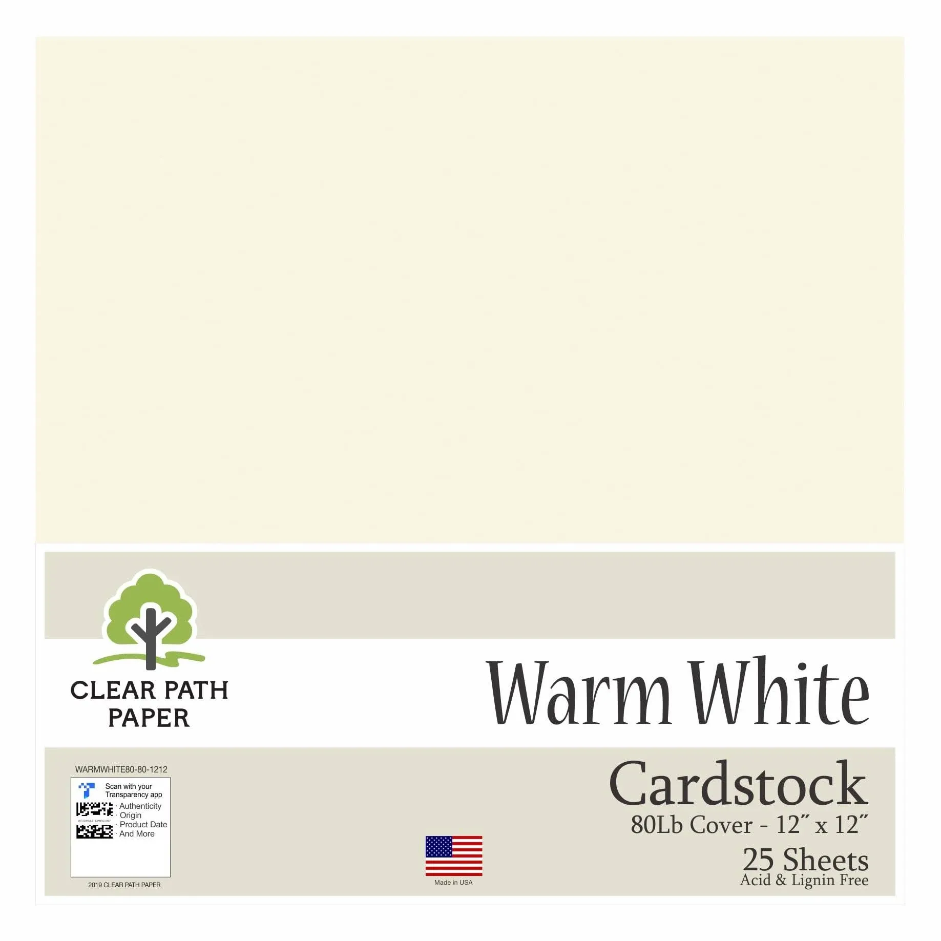 Warm White Cardstock - 12 x 12 inch - 80lb Cover - 25 Sheets