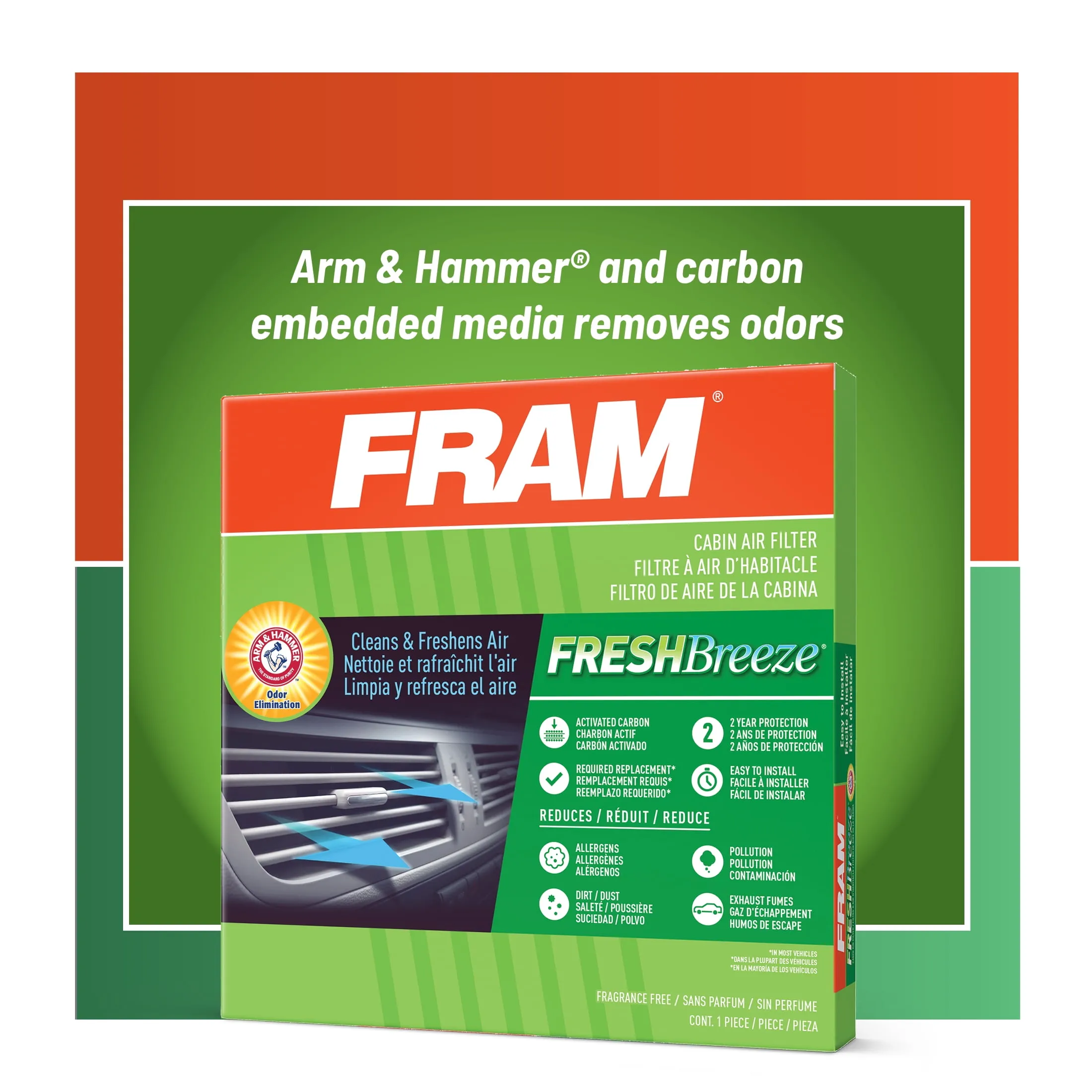 FRAM Fresh Breeze Cabin Air Filter Replacement for Car Passenger Compartment w/ Arm and Hammer Baking Soda, Easy Install, CF12159 for Select Hyundai and Kia Vehicles