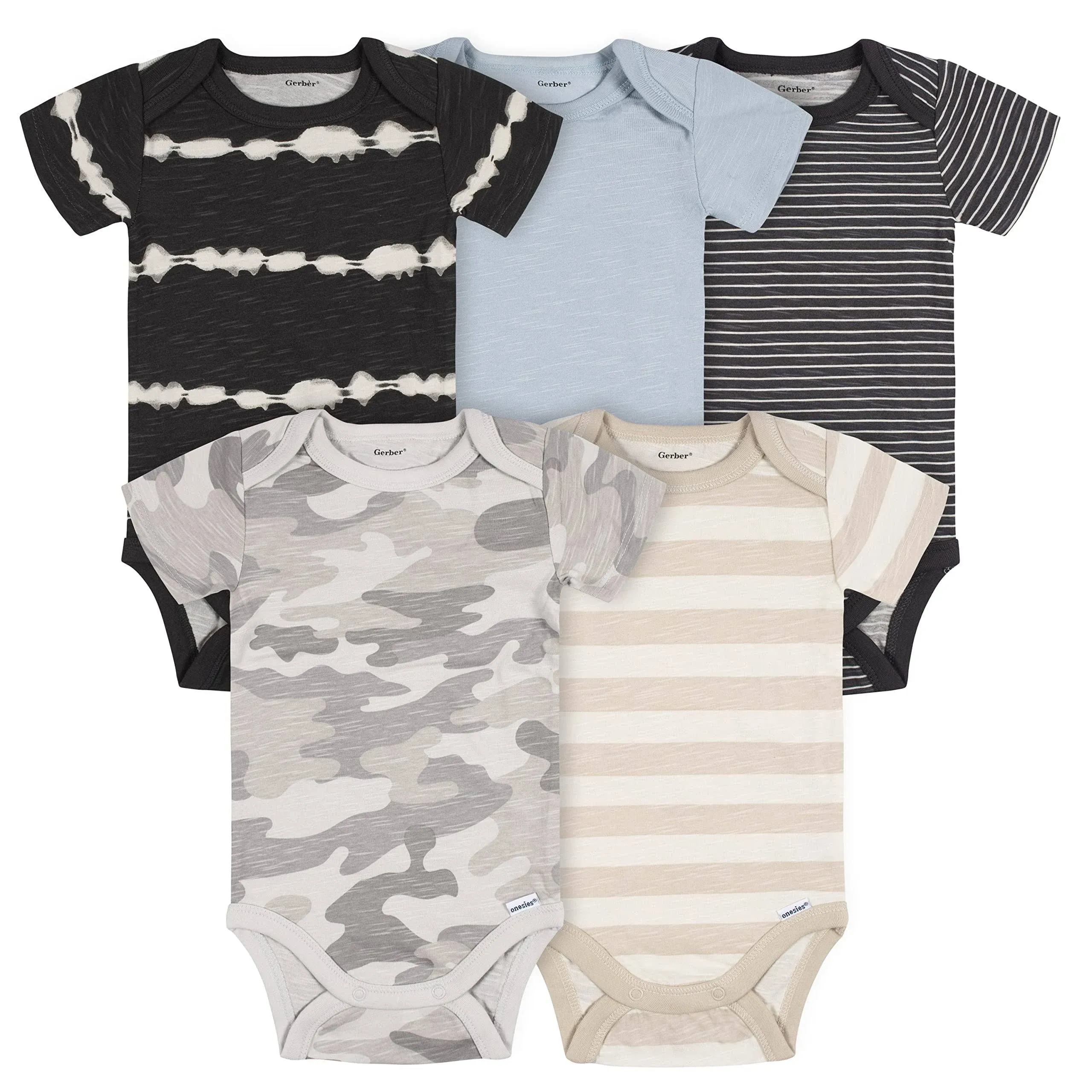 Gerber 5-Pack Baby Boys Bear Short Sleeve Onesies Bodysuits - Newborn