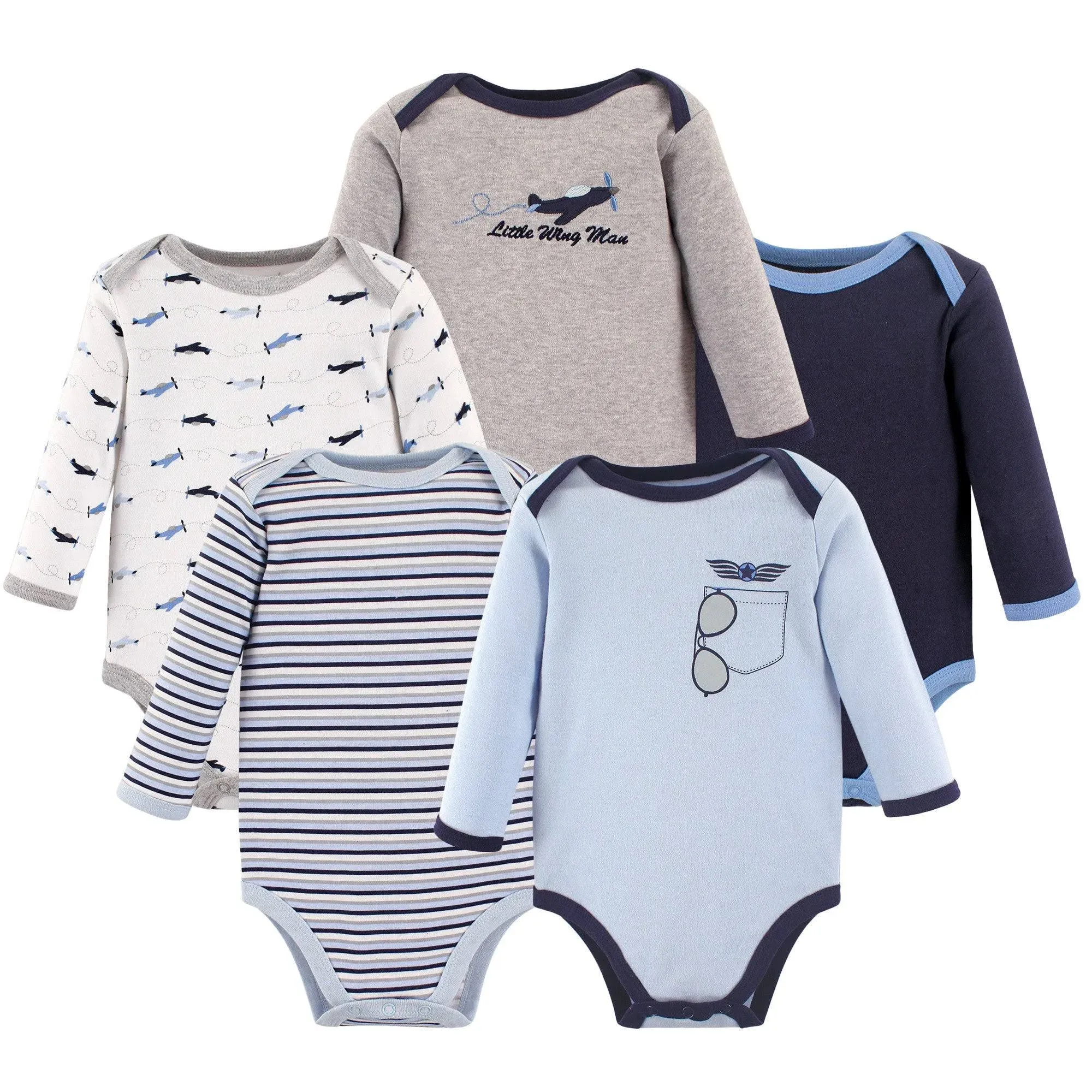 Luvable Friends Baby Boy Cotton Long-Sleeve Bodysuits 5pk Airplane 0-3 Months