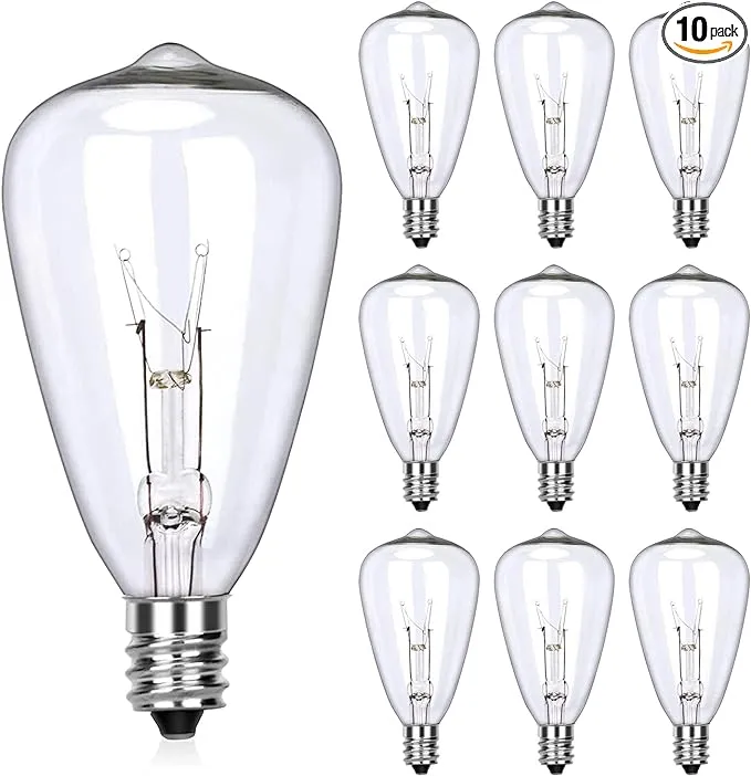 ‎10 Pack Edison Light Bulbs Replacement, 7-Watt C9/E17 Intermediate Screw Base ST40 Clear Glass Light Bulbs, ST40 Vintage Replacement Light Bulbs for Indoor Outdoor Patio String Lights