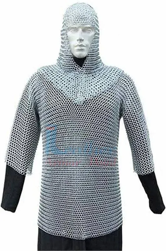 Medieval Chain Mail Shirt with Coif Armor Set Aluminum Butted