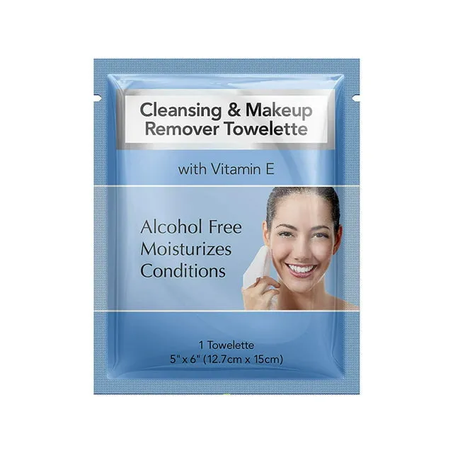 Diamond Wipe Cleansing and Waterproof makeup remover towelette individual packets, alcohol free with vitamin E, hotels choice 250 Count Case