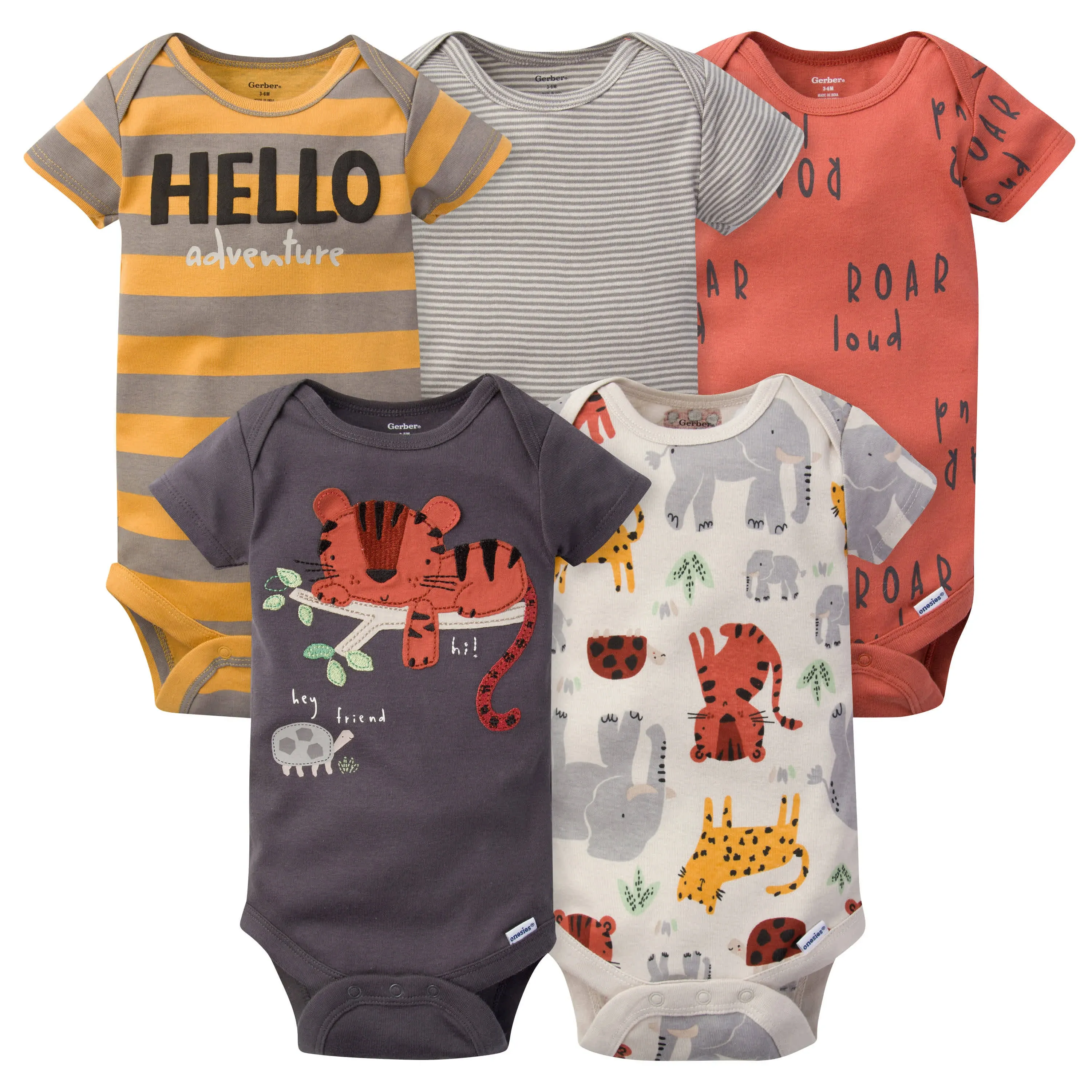 Gerber Baby Boys 5-Pack Short Sleeve Variety Onesies Bodysuits