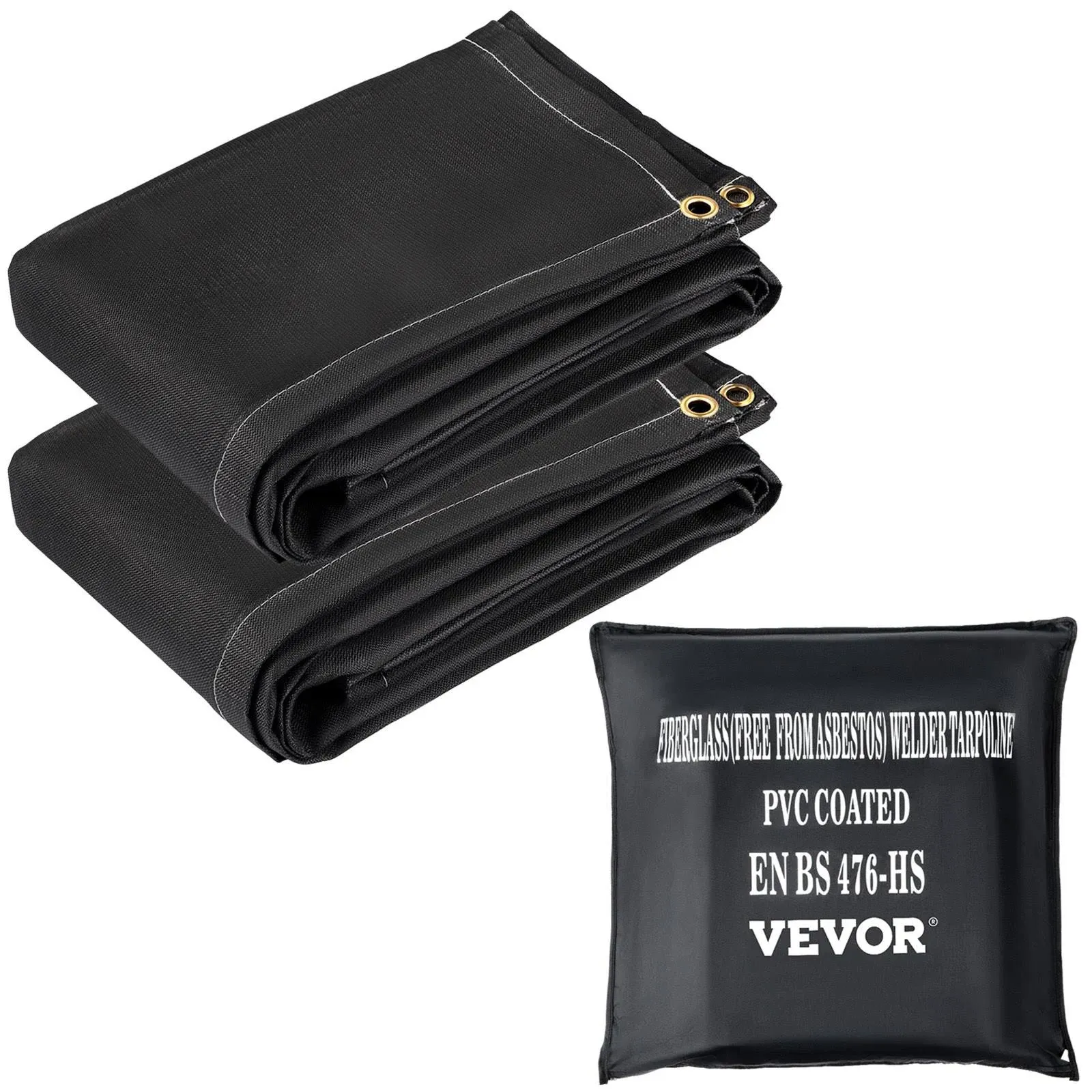 VEVOR Fire Blankets, 2 Pack Welding Blankets, 6' x 10' Fire Suppression Blanket, 1022 °F Flame Retardant Blanket, Black Fire Emergency Blankets, Fiberglass Fire Retardant Blanket with 8 Brass Grommets