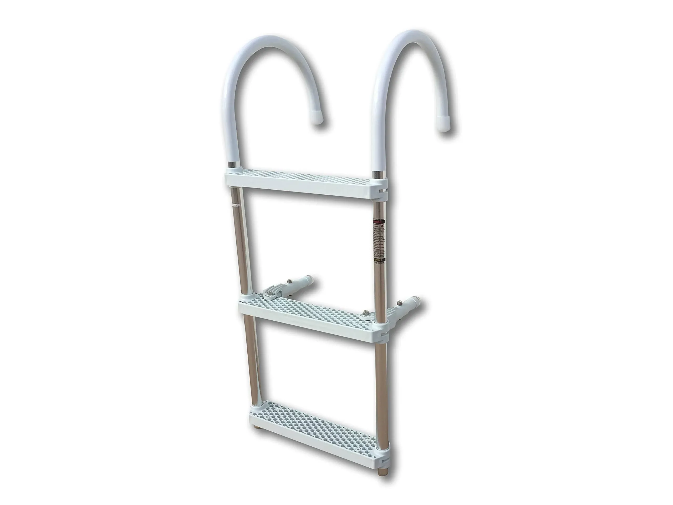 MARINE BOAT ALUMINUM WHITE POLYETHYLENE SWIM BOARDING 3 STEPS LADDER HOOK 35X15"