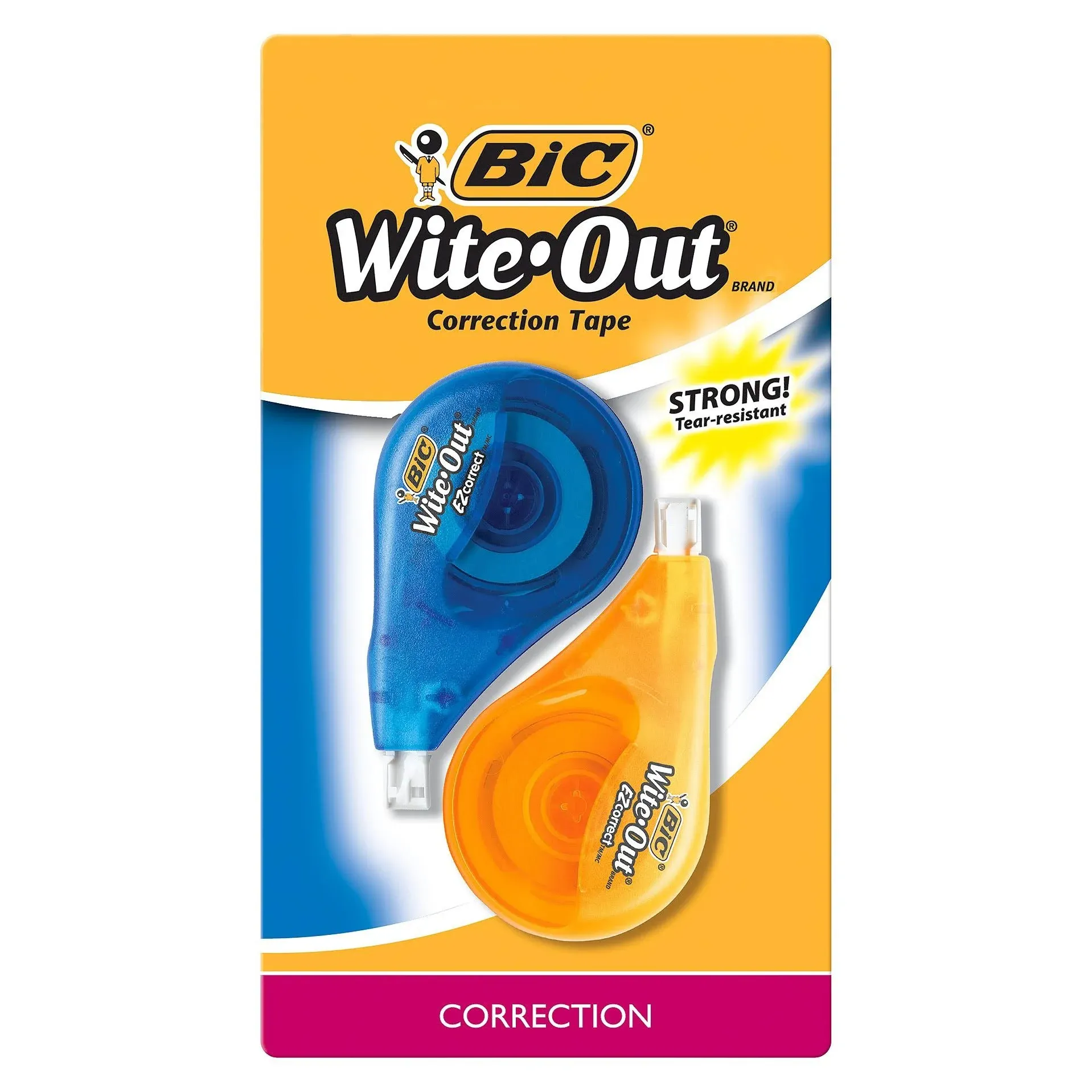 BicÂ® Single Line Correction Tape 1/5"" x 39.4' White 2 Pack