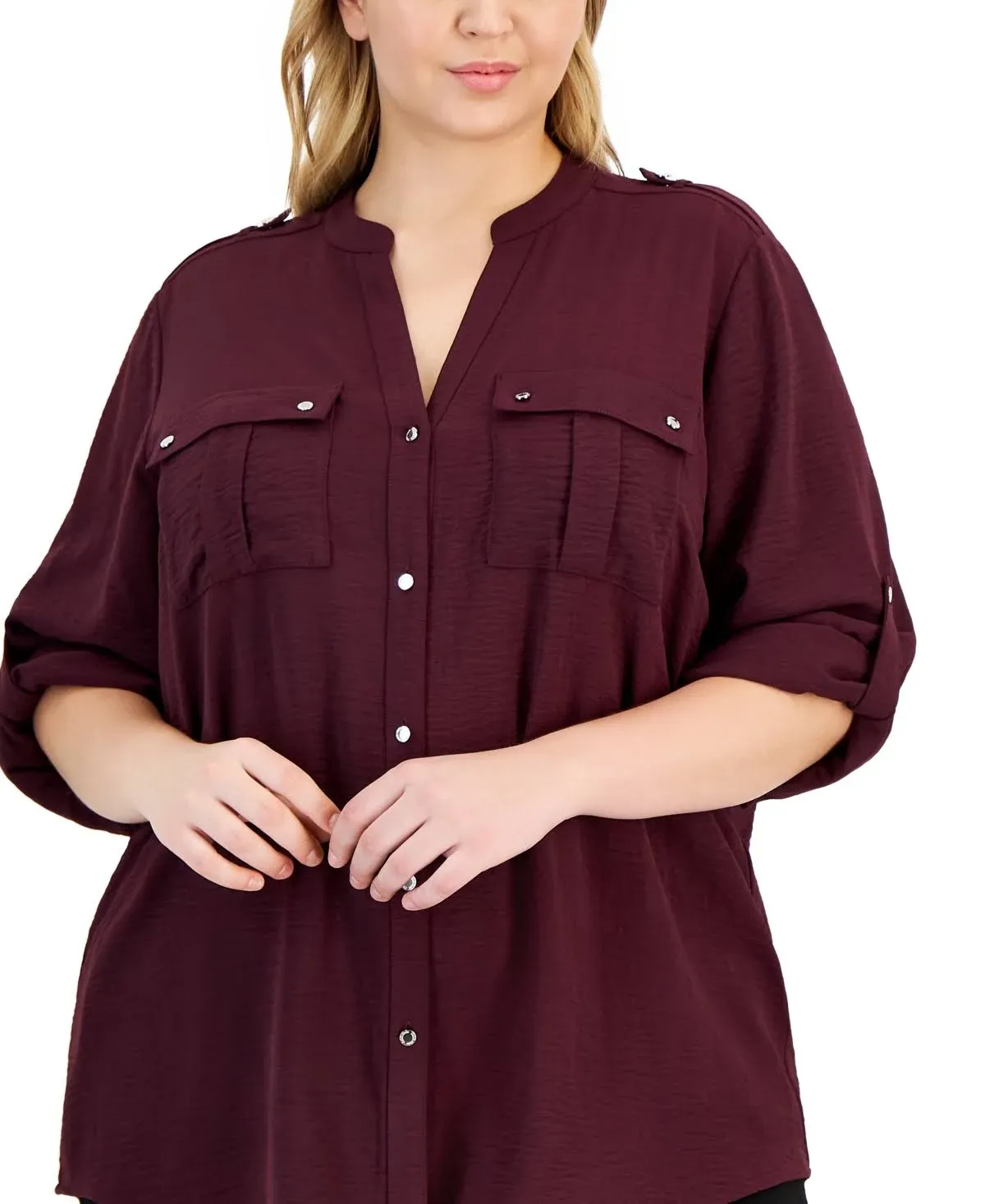 Calvin Klein Women's Plus Size Roll Tab Airflow Woven Shirt