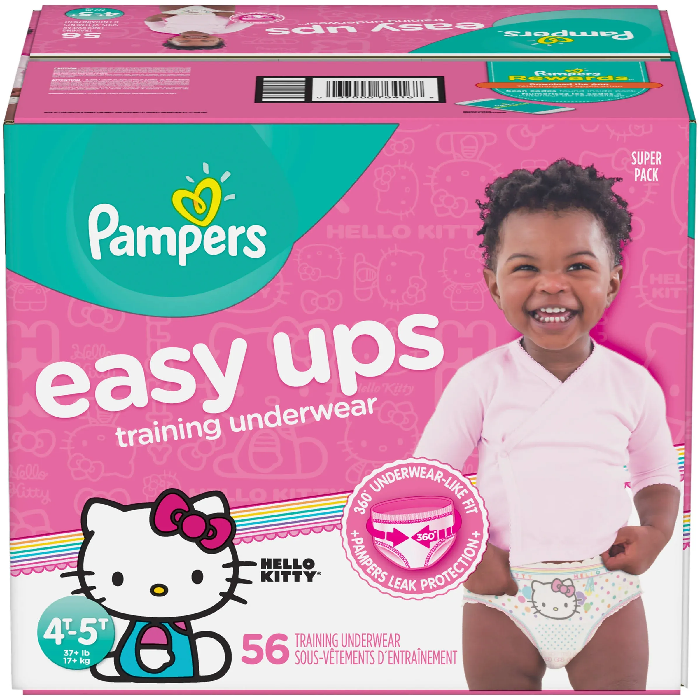 Pampers Easy Ups Girls Training Pants, White, Size 4T-5T - 56 count