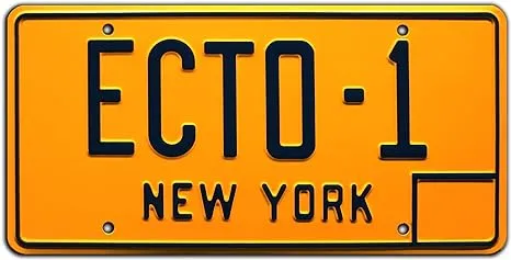 Ghostbusters ECTO-1 Novelty Prop, Stamped Aluminum License Plate, Metal Decorative Tag, Corrosion Resistant, Quality Movie Souvenir, Wall Decoration, Home Theater Wall Hanging