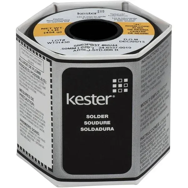 Kester 24-6337-0010 44 Rosin Core Solder 63/37 .020 1 lb. Spool