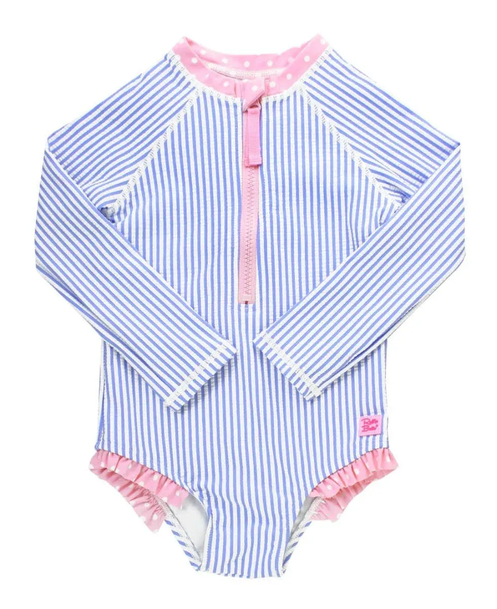 RuffleButts Baby Girls Seersucker One Piece Rash Guard