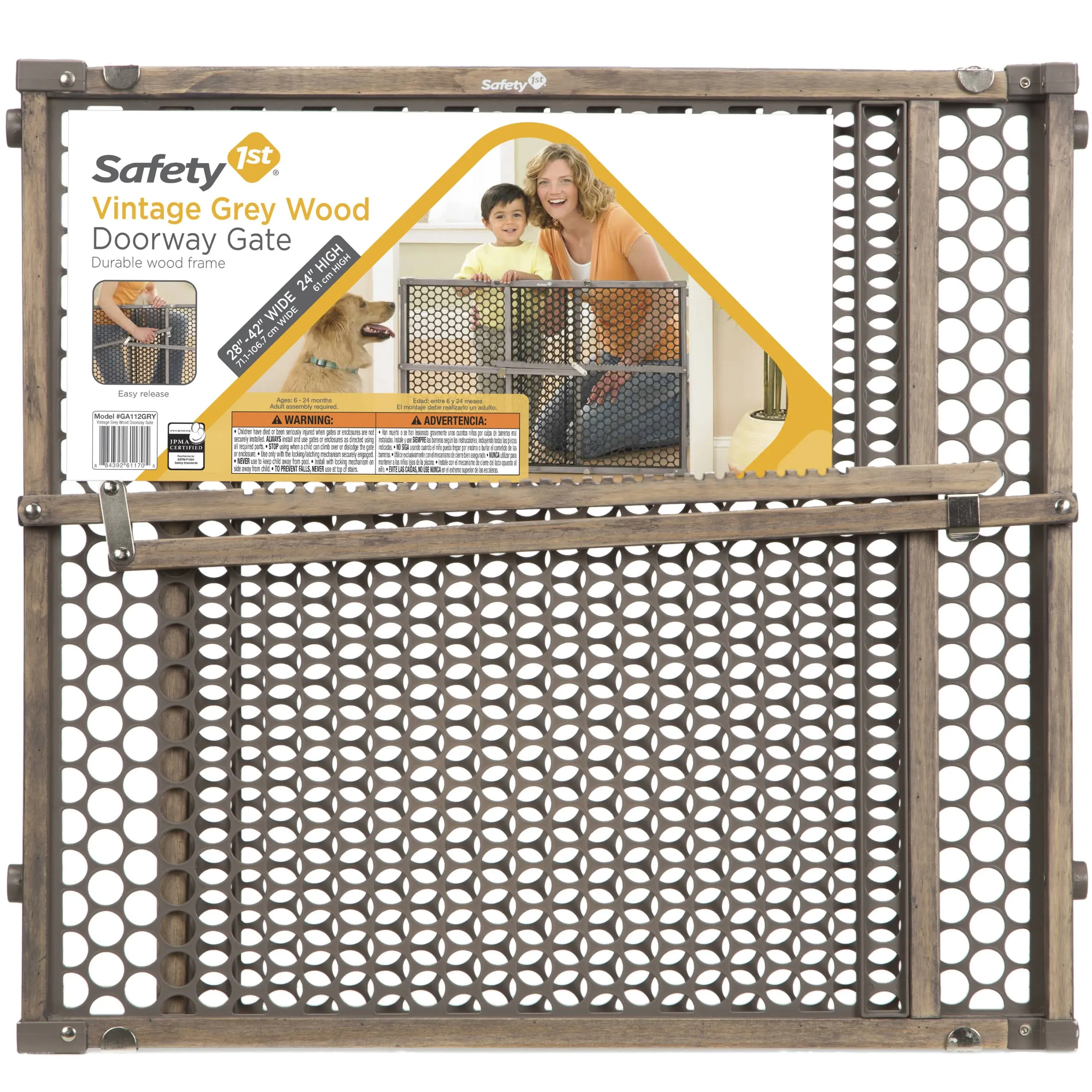 Safety 1st 42-in x 24-in Pressure Mounted Vintage Grey Wood Safety Gate