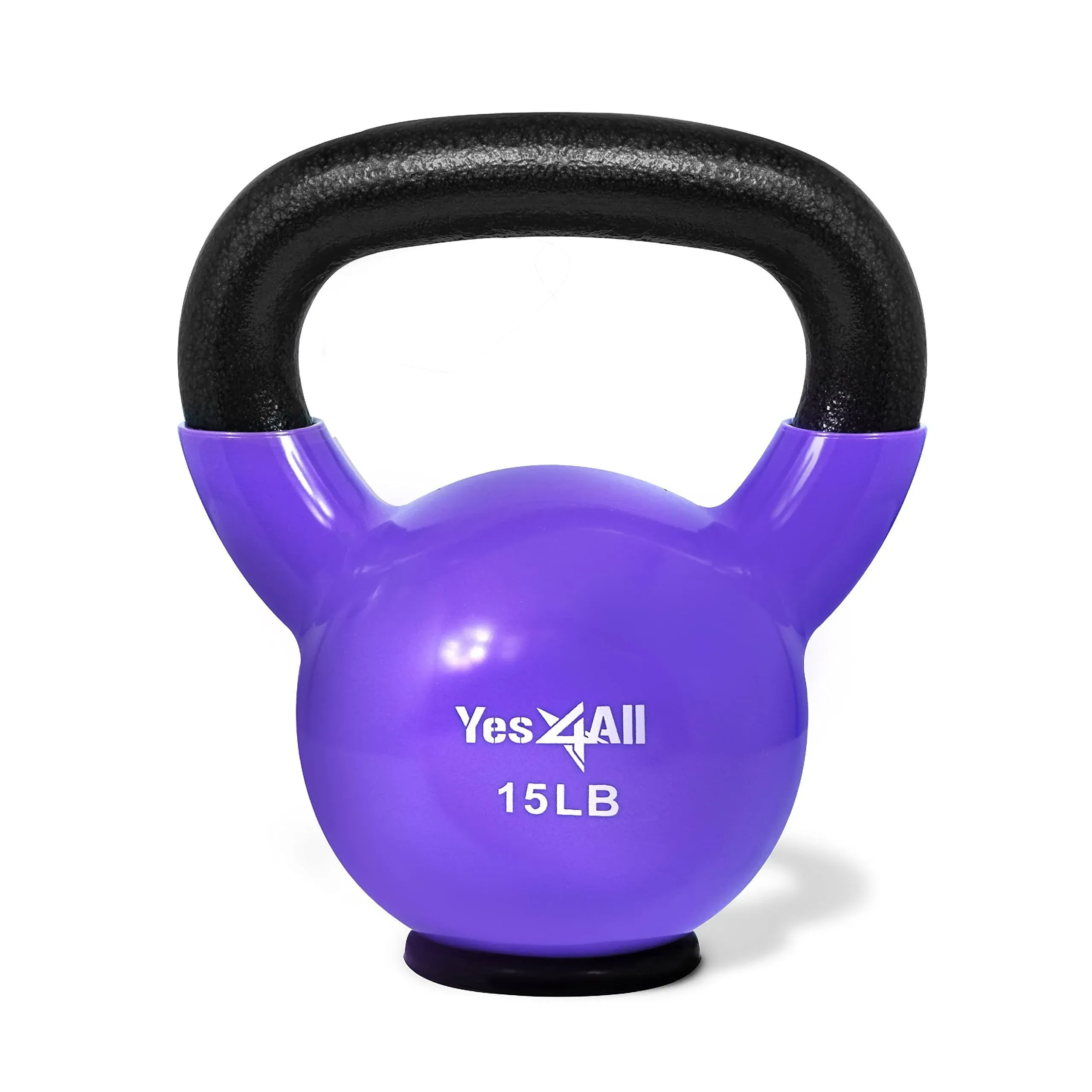 Yes4all 15lb Vinyl Coated / PVC Kettlebell with Rubber Base, Purple, Single, Size: 15 lbs