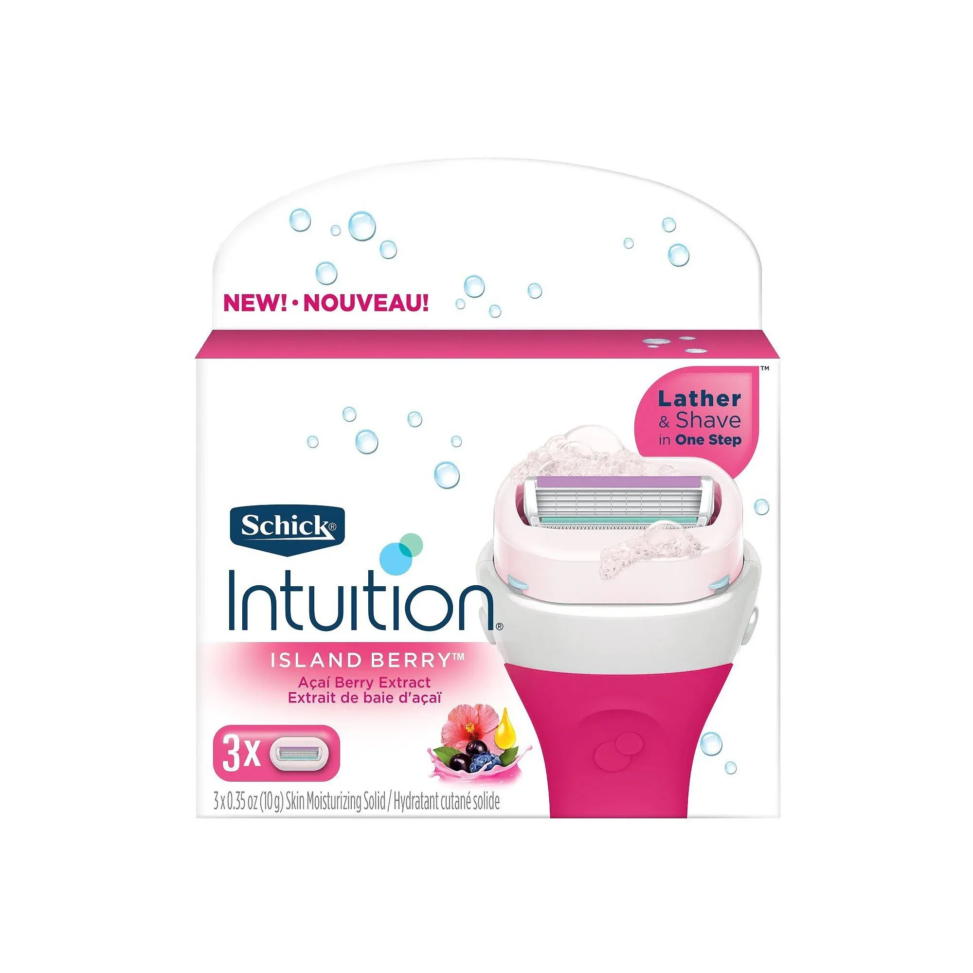 Schick Intuition Lather &amp; Shave in 1 Step Island Berry Acai Extract Refills 3 Ct