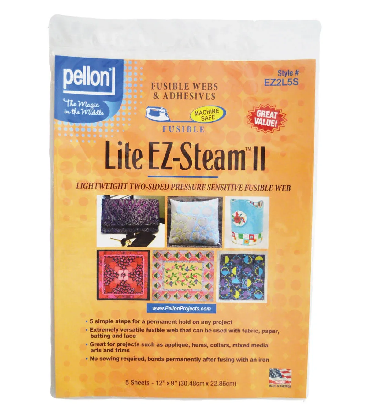 Pellon EZ-Steam II Lite Fusible Web Sheet, White - 5 count