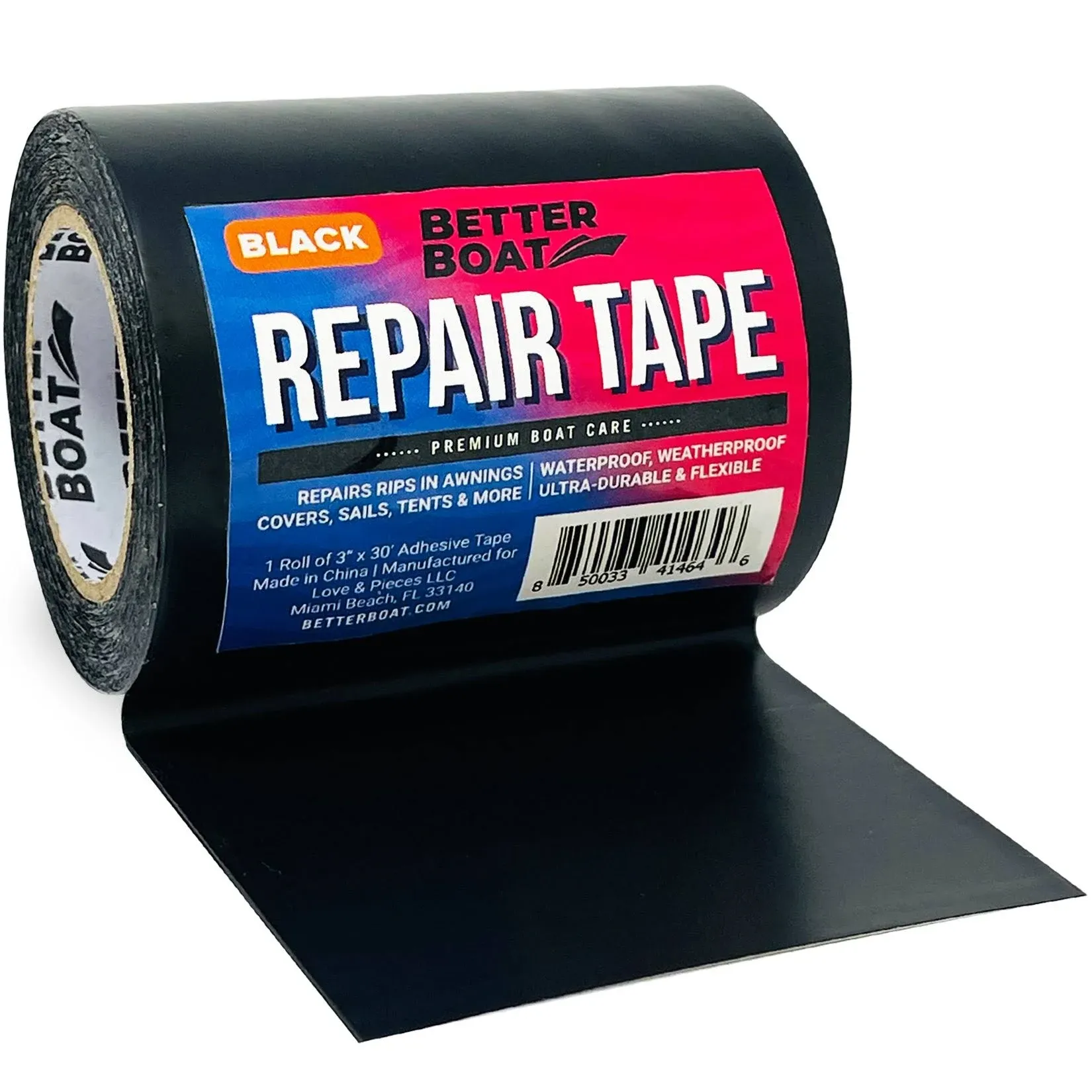 Better Boat Black Repair Tape 3&#034; x 30&#039; Waterproof Weatherproof Flexible