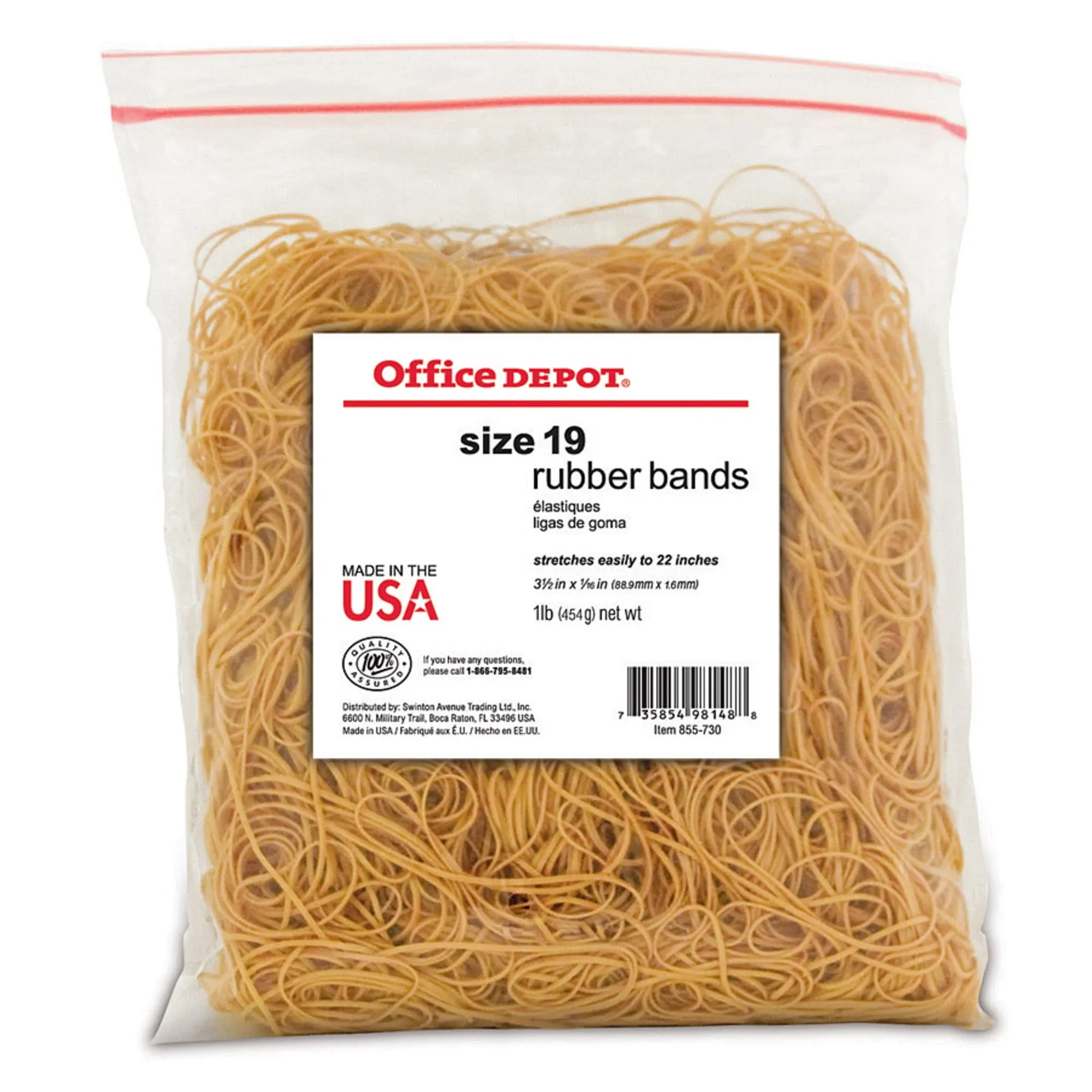 Office Depot Brand Rubber Bands, #19, 3 1/2" x 1/16", Crepe, 1-lb Bag