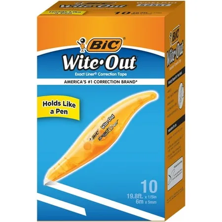 BIC Wite-Out Exact Liner Correction Tape, White, 4/Pack (WOELP418)