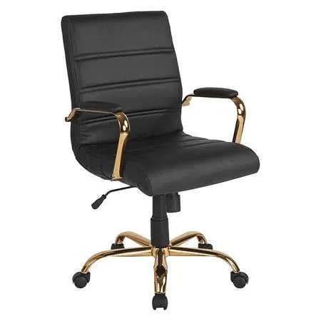 Flash Furniture High Back Black Leather Executive Swivel Chair with Gold Frame and Arms