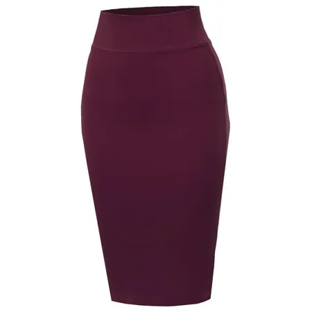 Hybrid & Company Women's Premium Stretch Office Pencil Skirt, Size: Small, Red