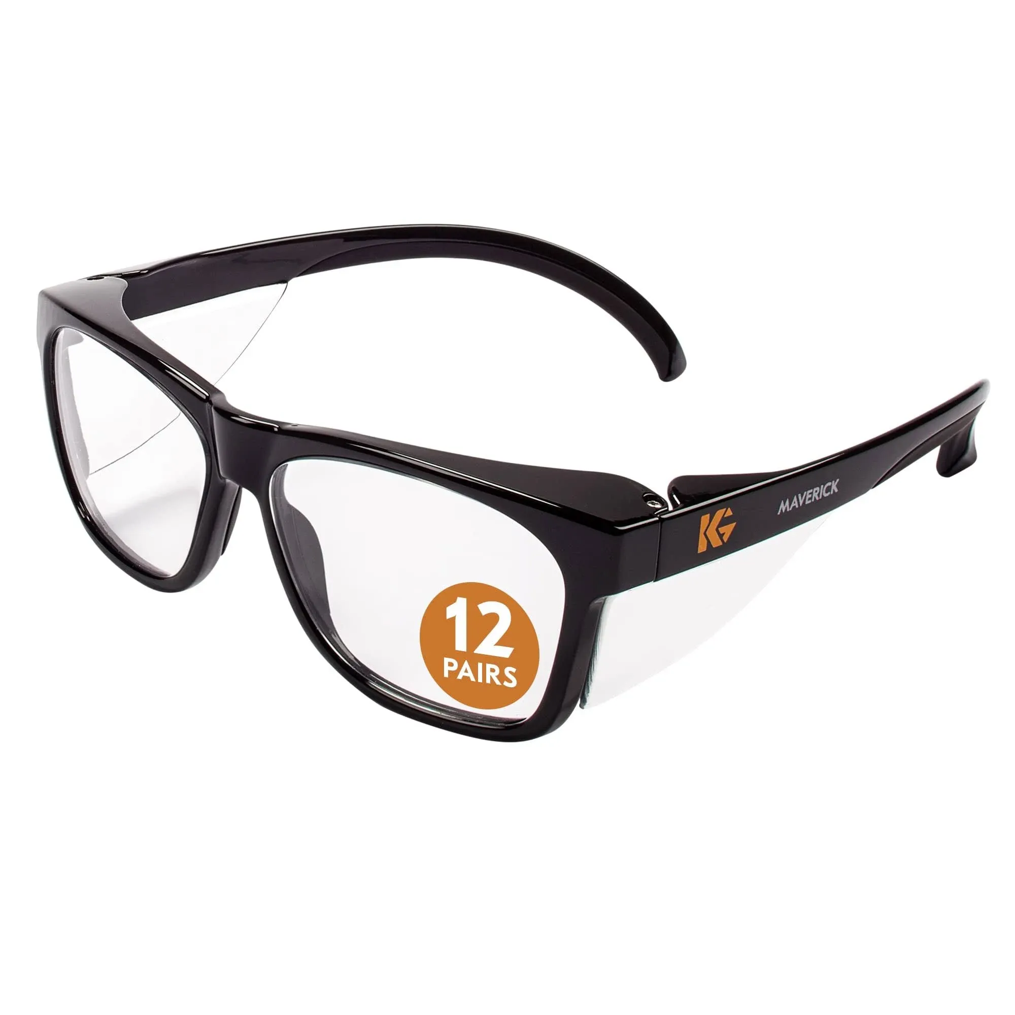 KleenGuard™ V30 Maverick Eye Protection (49301), with KleenVision™ Anti-Fog Coating, Clear Lenses Lenses, Clear Frame with Orange Tips (Qty 1)