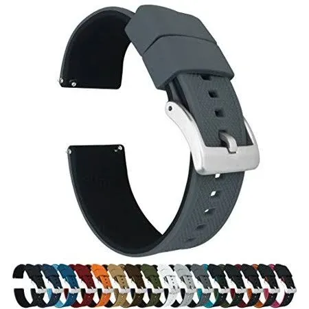 Elite Silicone Watch Band / Strap in Smoke Grey/Black w/ Stainless Steel Buckle ...