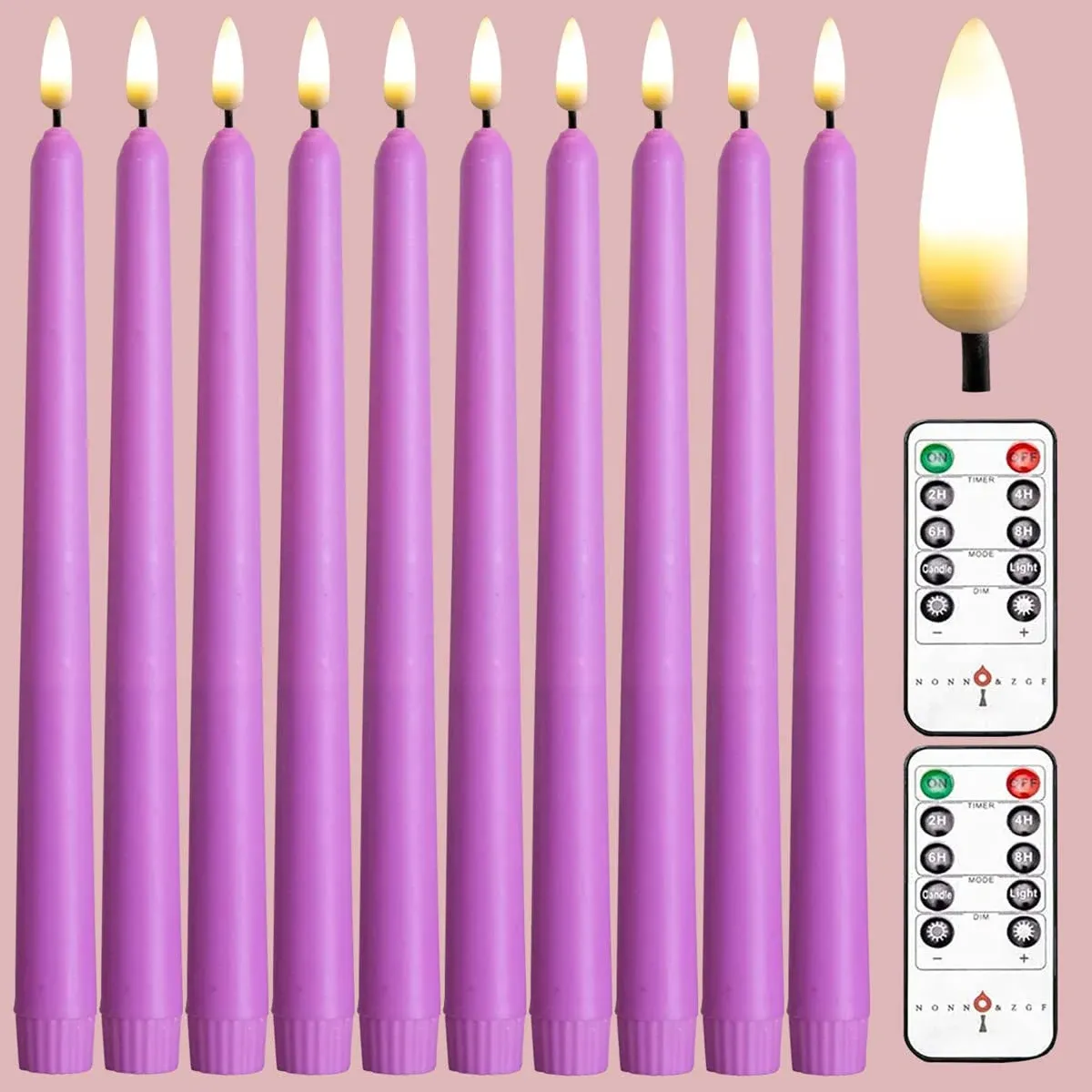 10Pack Flameless Taper Candles, Ivory WAX Coverd, 11-Inch, LED Battery Flickering Candle with 2 Remote Controls, Timer, for Candle Holders and Candlesticks, for Wedding, Christmas, Patry, Hotel