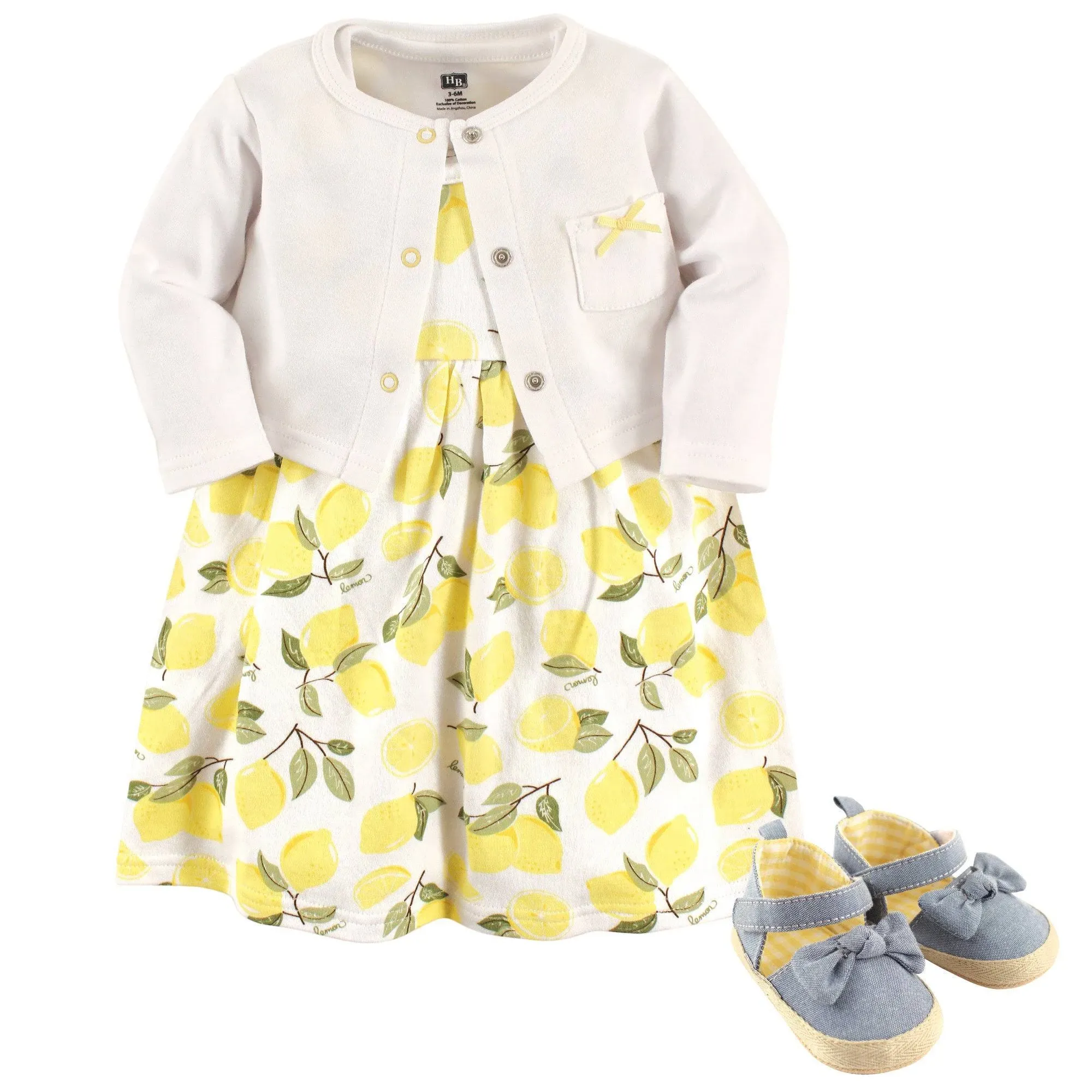 Hudson Baby Lemon Cardigan Dress and Shoe Set - 9-12 Months