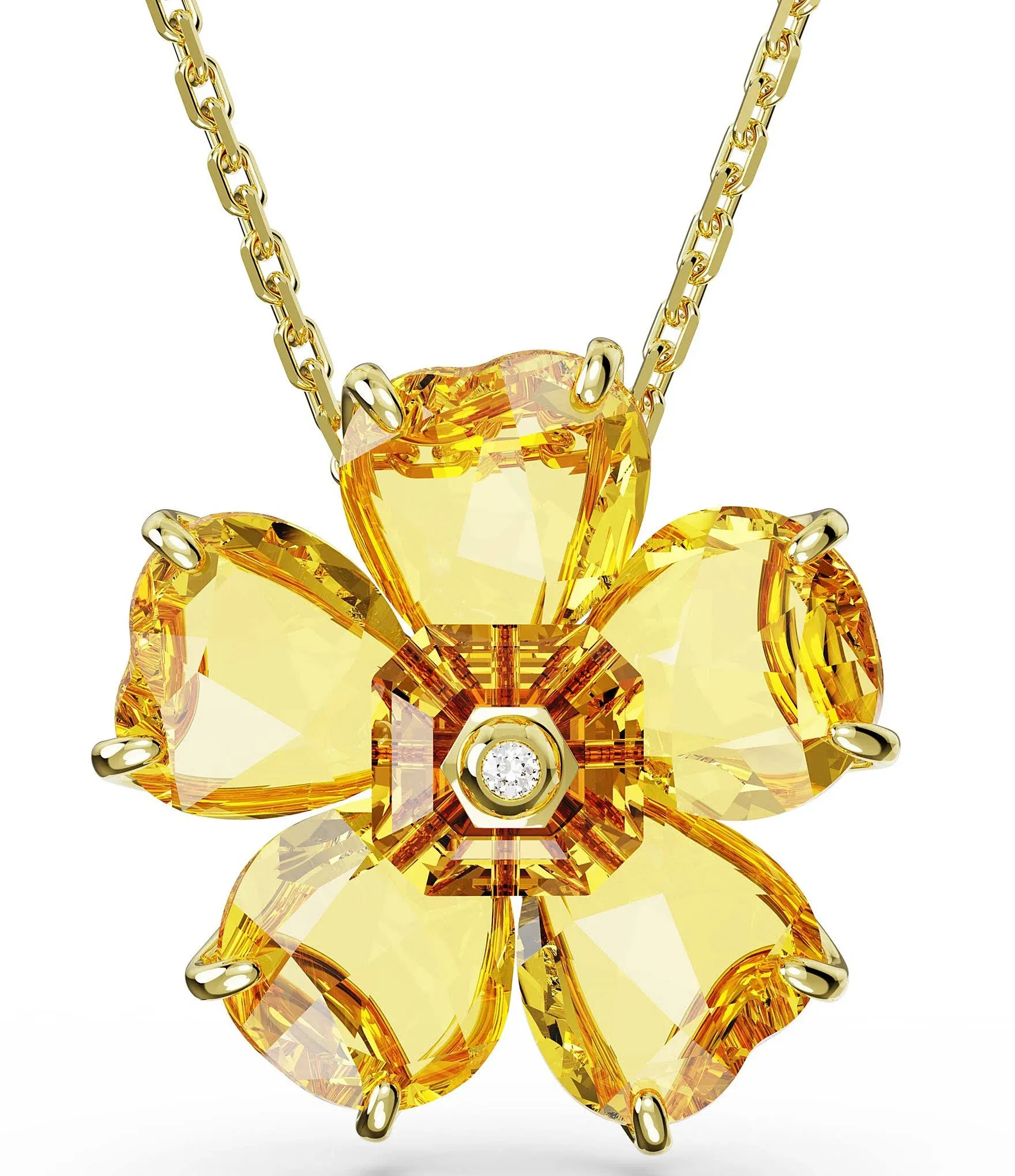 Swarovski Yellow Crystal and Gold Florere Flower Pendant Necklace