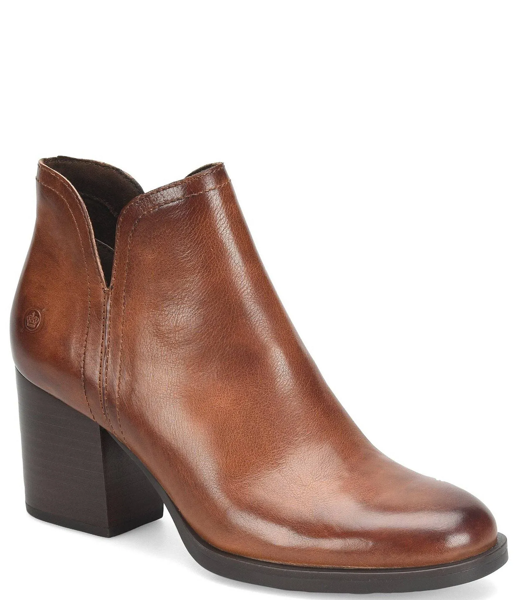 Born Olivia Leather Block Heel Booties - 6M