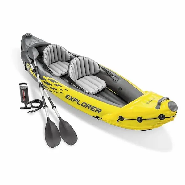 Intex Explorer K2 Yellow 2 Person Inflatable Kayak with Aluminum Oars & Air Pump