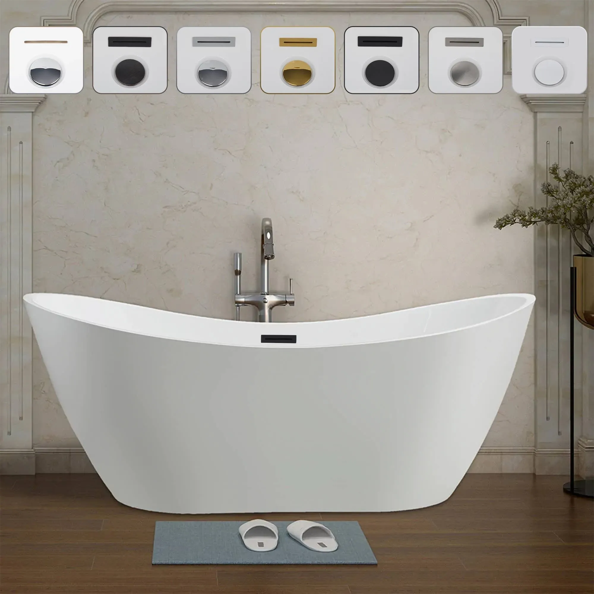 71" x 31.5" Freestanding Bathtub White/Polished Chrome