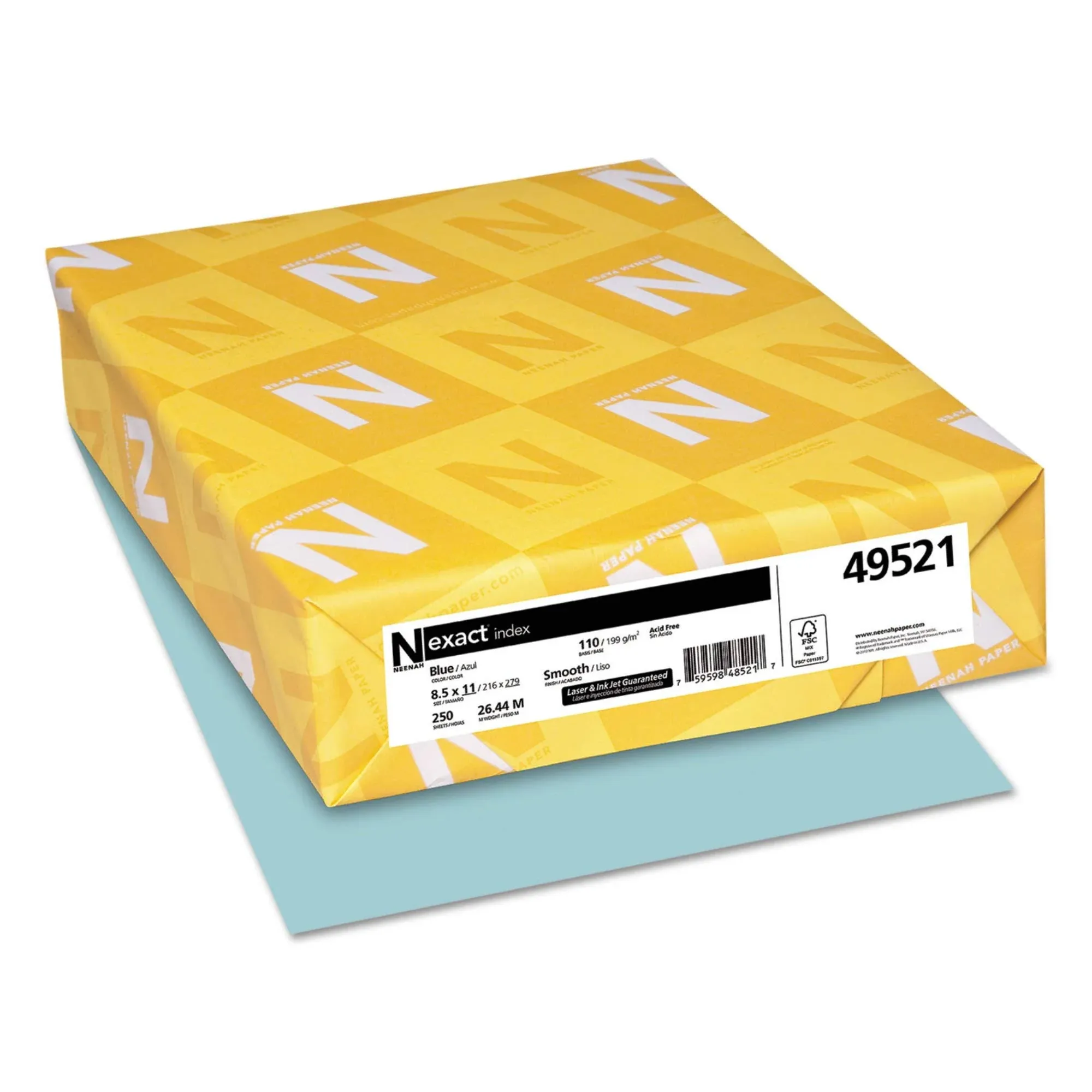 Neenah Paper Exact Index Card Stock, 110 lb Index Weight, 8.5 x 11, Blue, 250/Pack