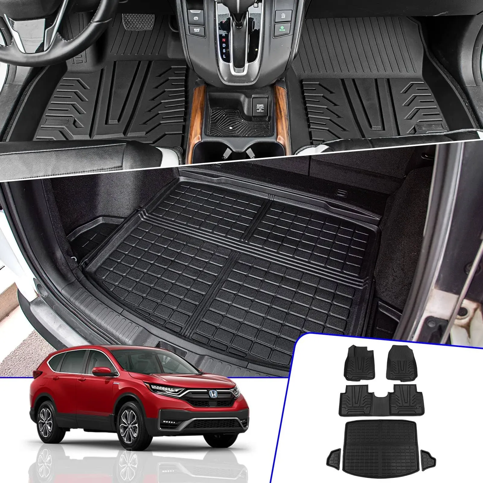 Rongtaod Floor Mats Compatible with 2017-2022 Honda CRV Cargo Liner Trunk Mat TPE All Weather Trunk Liner 2021 CR-V Accessories (Trunk Mats+Floor Mats)