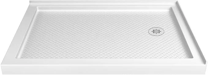 DreamLine SlimLine 36 in. D x 60 in. W x 2 3/4 in. H Right Drain Double Threshold Shower Base in White, DLT-1036602