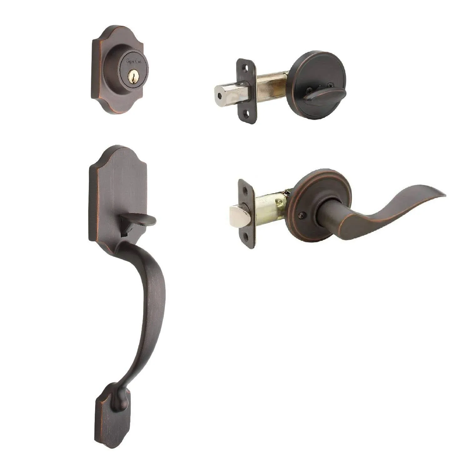 Copper Creek Heritage Single Cylinder Handleset with Waverlie Lever and Waverlie Trim