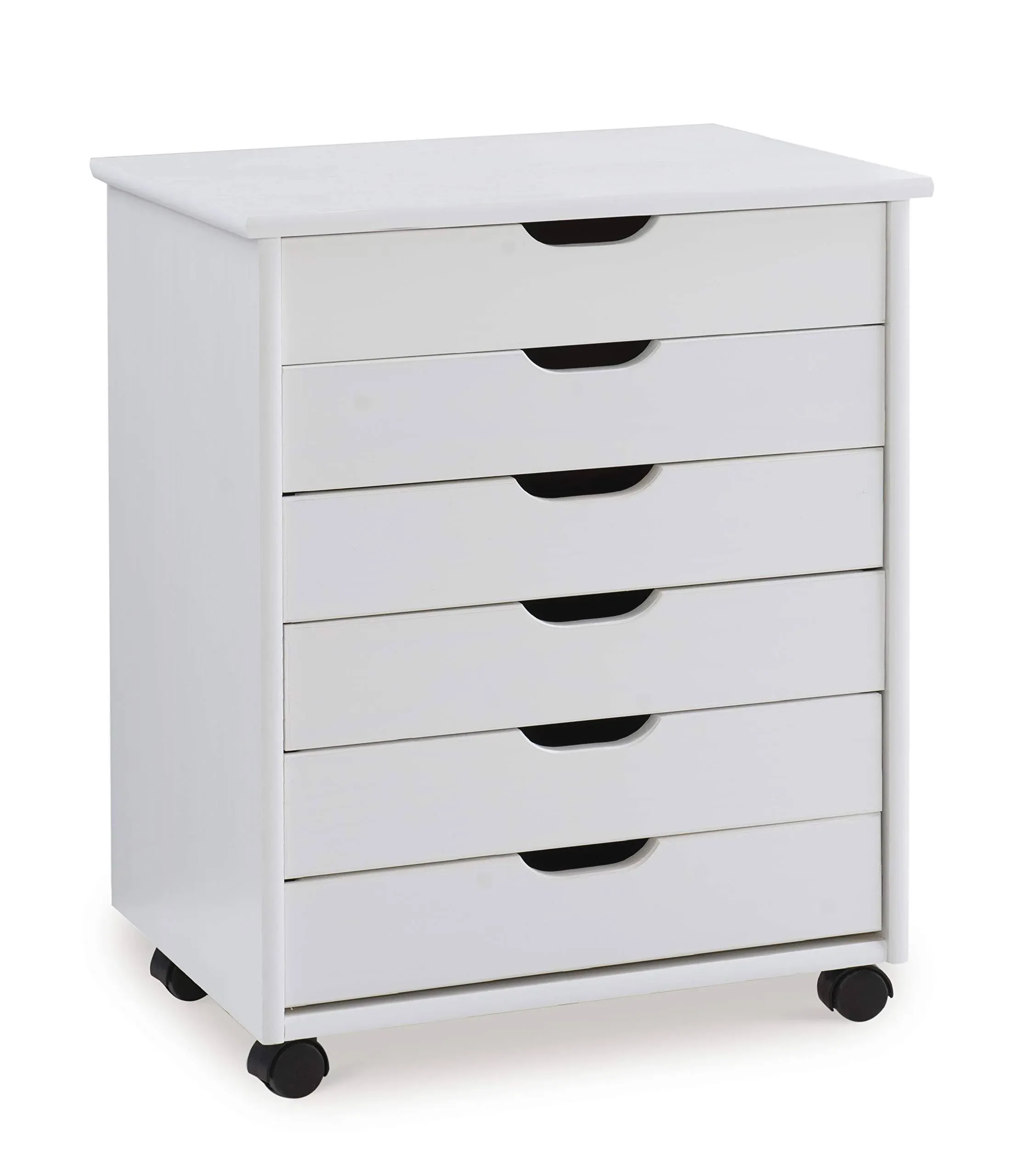 Linon Home Decor Products Corinne Six Drawer Wide, White Wash Rolling Cart