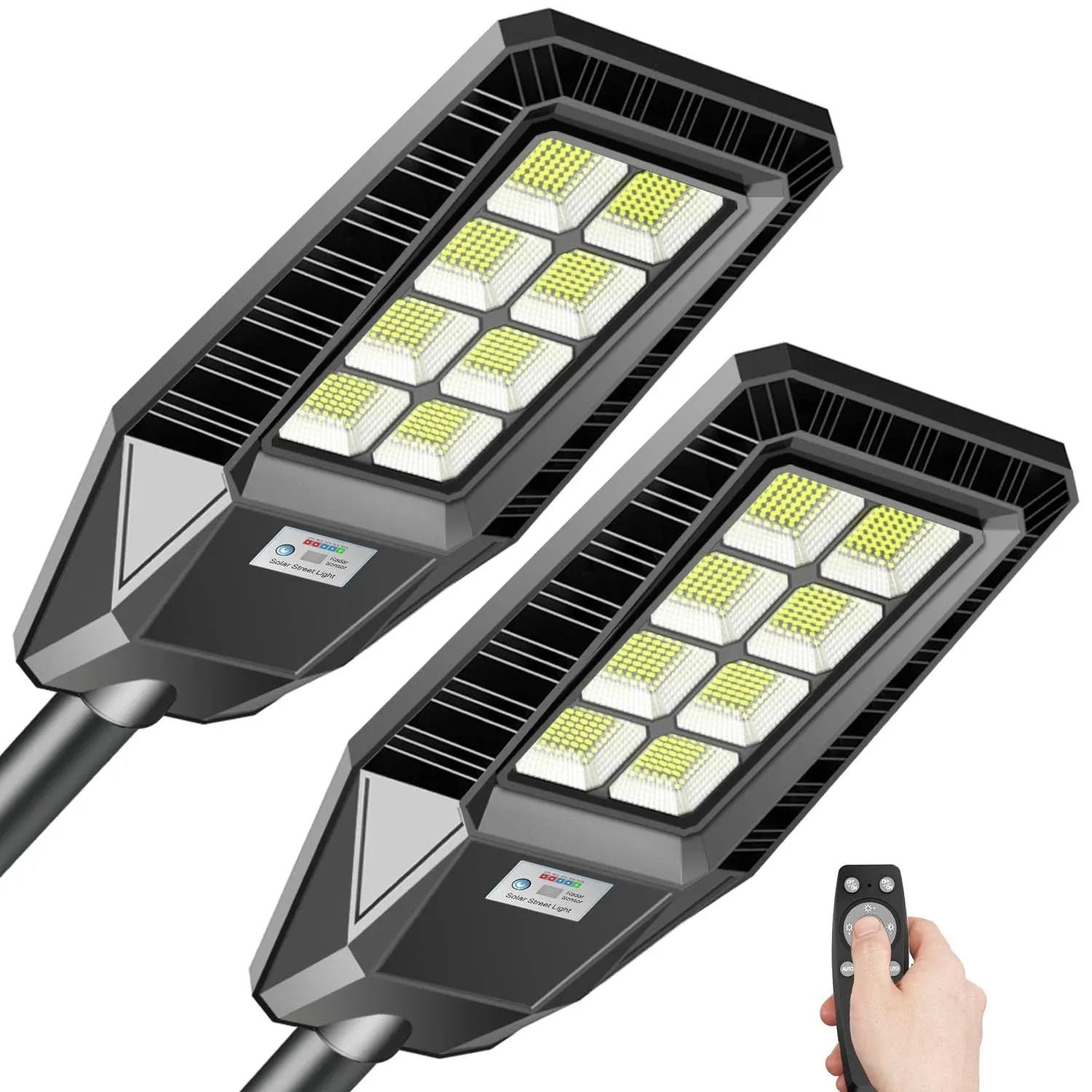 AKOFUN 2 Pack 1600W Solar Street Light, 120000 Lumens Dusk to Dawn Solar Outdoor ...