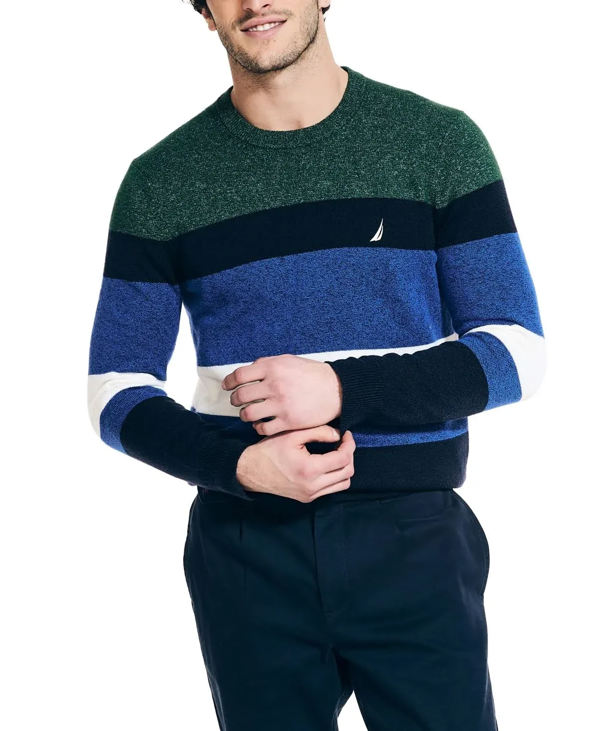 Nautica Men's Sustainably Crafted Striped Textured Crewneck Sweater