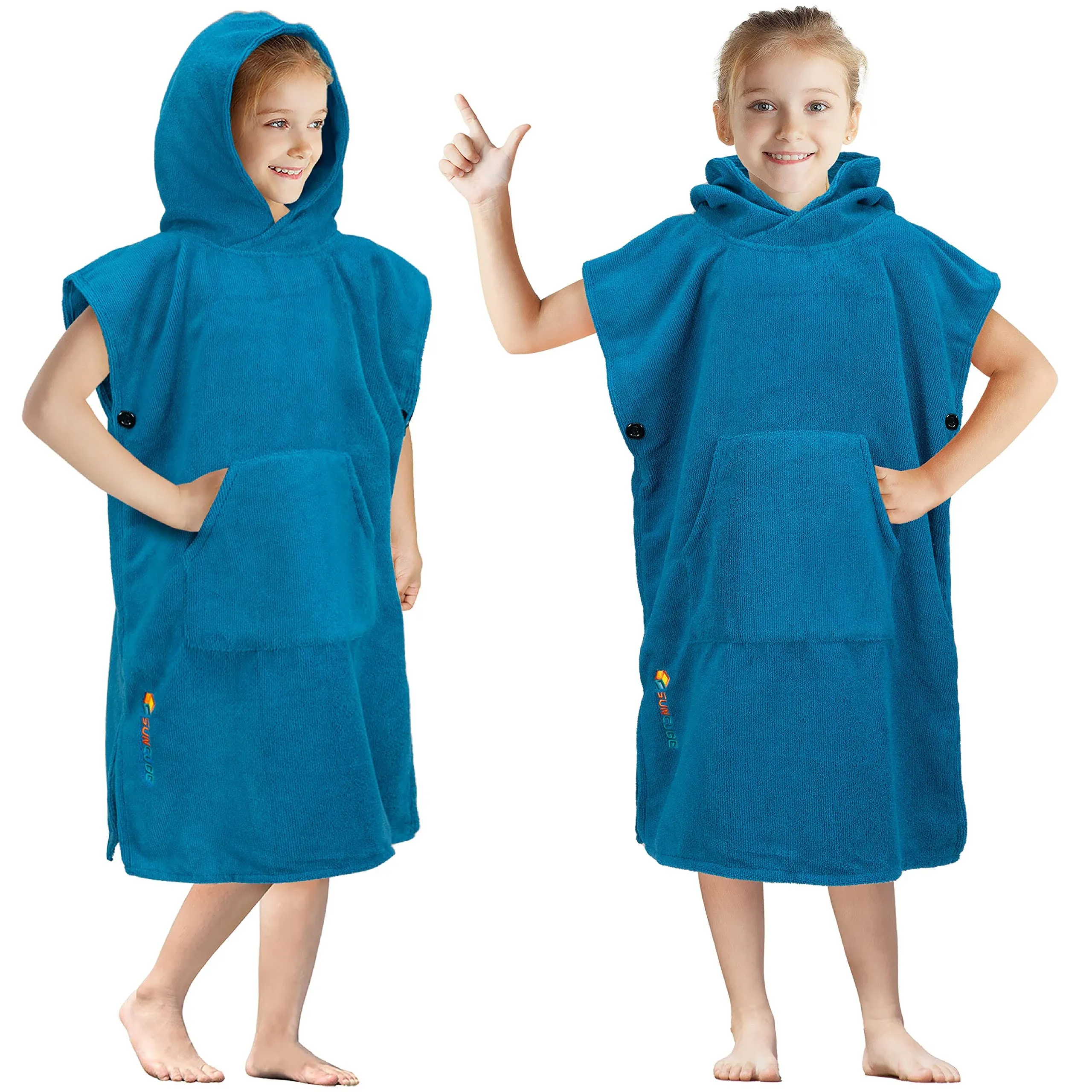 Sun Cube Kids Changing Robe Surf Poncho, Kids Beach Towels for Toddler, Microfiber Hooded Wearable Swim Towel Boys Girls 3-8