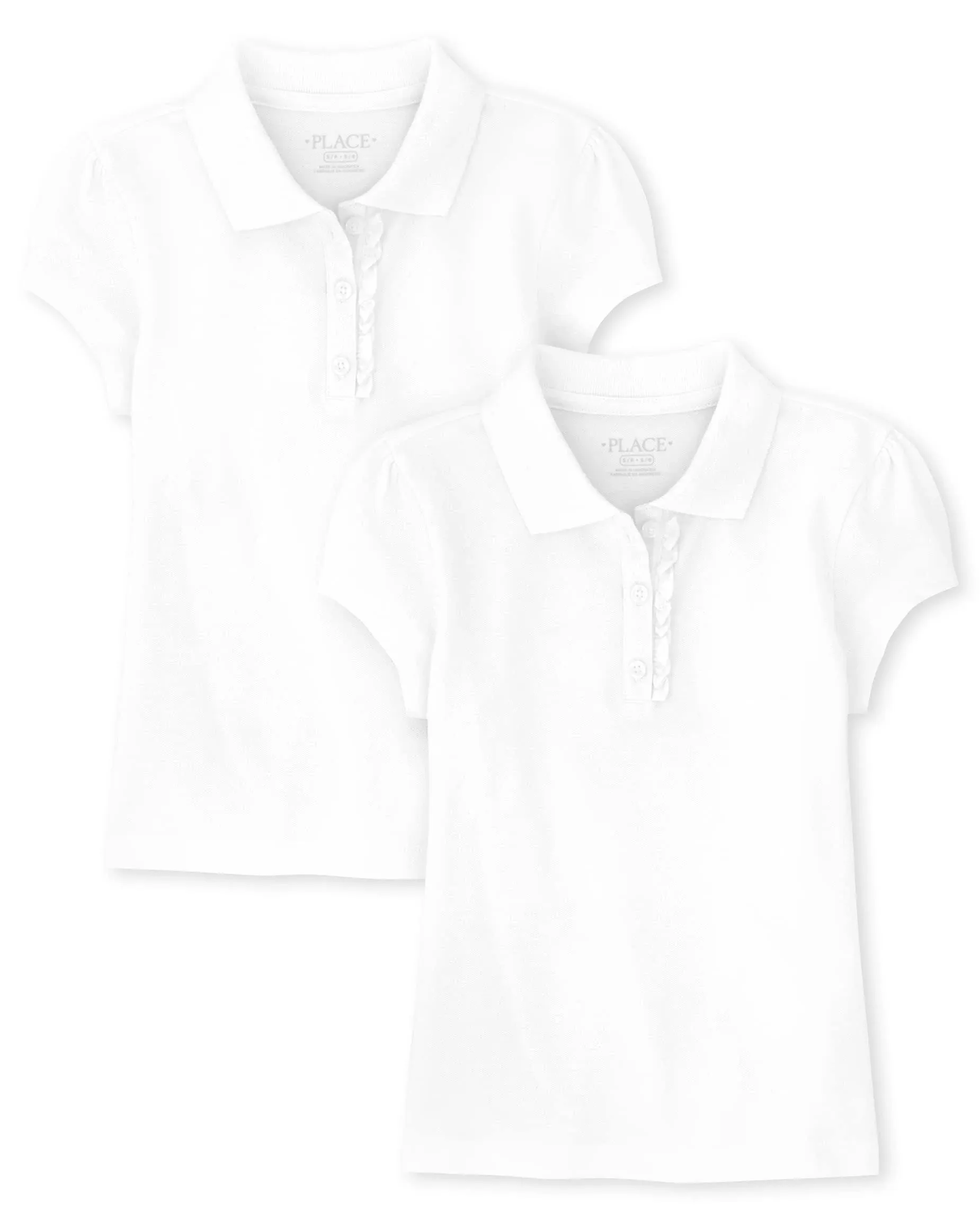 Toddler Girls Uniform Ruffle Pique Polo 2-Pack - White