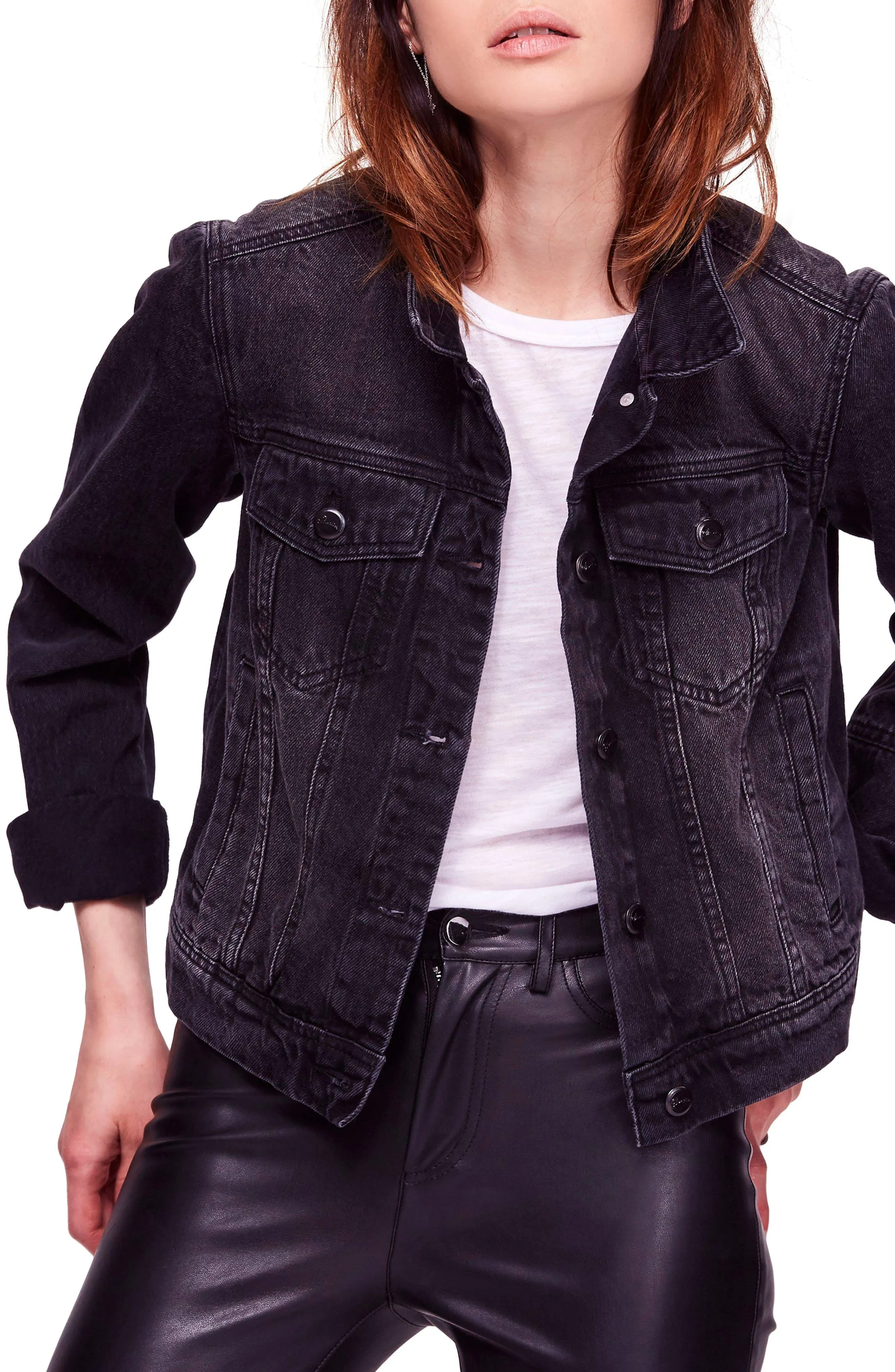 Free People Rumors Denim Jacket - Black - S