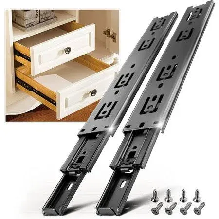 AOLISHENG 1 Pair Full Extension Drawer Slides Rails 8 10 12 14 16 18 20 22 24 Inch 100 LB Load Capacity Side Mount Ball Bearing Metal Dresser Runners File Cabinet Trash Can Slider Kitchen Glides Black